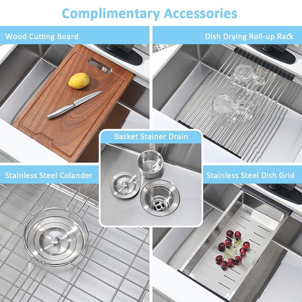 30x19 Inch Undermount Stainless Steel Kitchen Sink Workstation - 16 Gauge Commercial Grade Deep Single Bowl Sink with Cutting Board | Perfect for Restaurants, Food Prep & Busy Home Kitchens