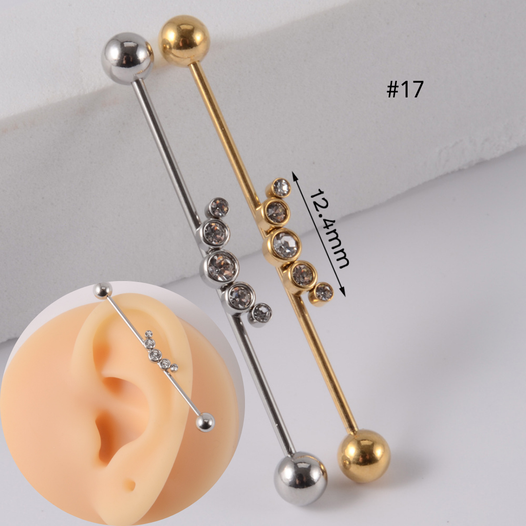16G Gold & Silver Geometric Double Industrial Barbell Earring | DL2311 - Perfect for Cartilage Piercing, Helix, and Industrial Style Jewelry