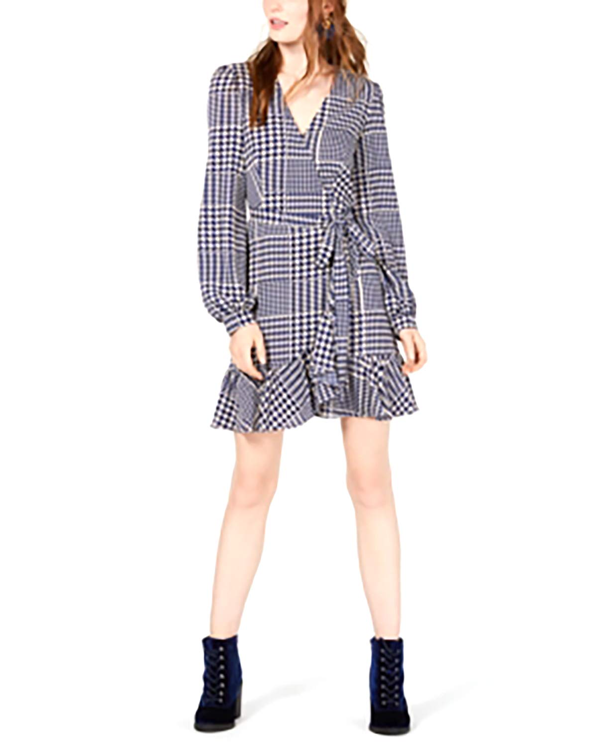 Leyden Women's Blue Ruffled Wrap Dress - Large | Casual & Party Wear