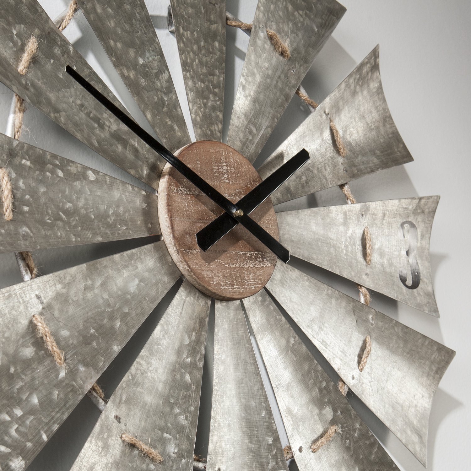 Rustic Windmill Wall Clock - Large Oversized Farmhouse Decor - Galvanized Aluminum Metal Clock for Living Room, Kitchen, Office & Country Style Home