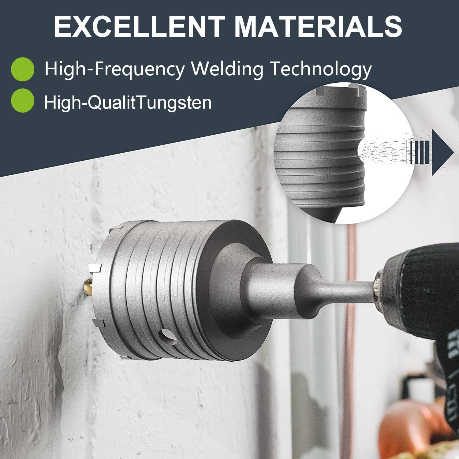 75mm Concrete Hole Saw with 200mm SDS Plus Shank - Tungsten Alloy Teeth Drill Bit for Concrete, Cement, Stone & Brick Walls - Perfect for Plumbing, Electrical Work & Construction Projects