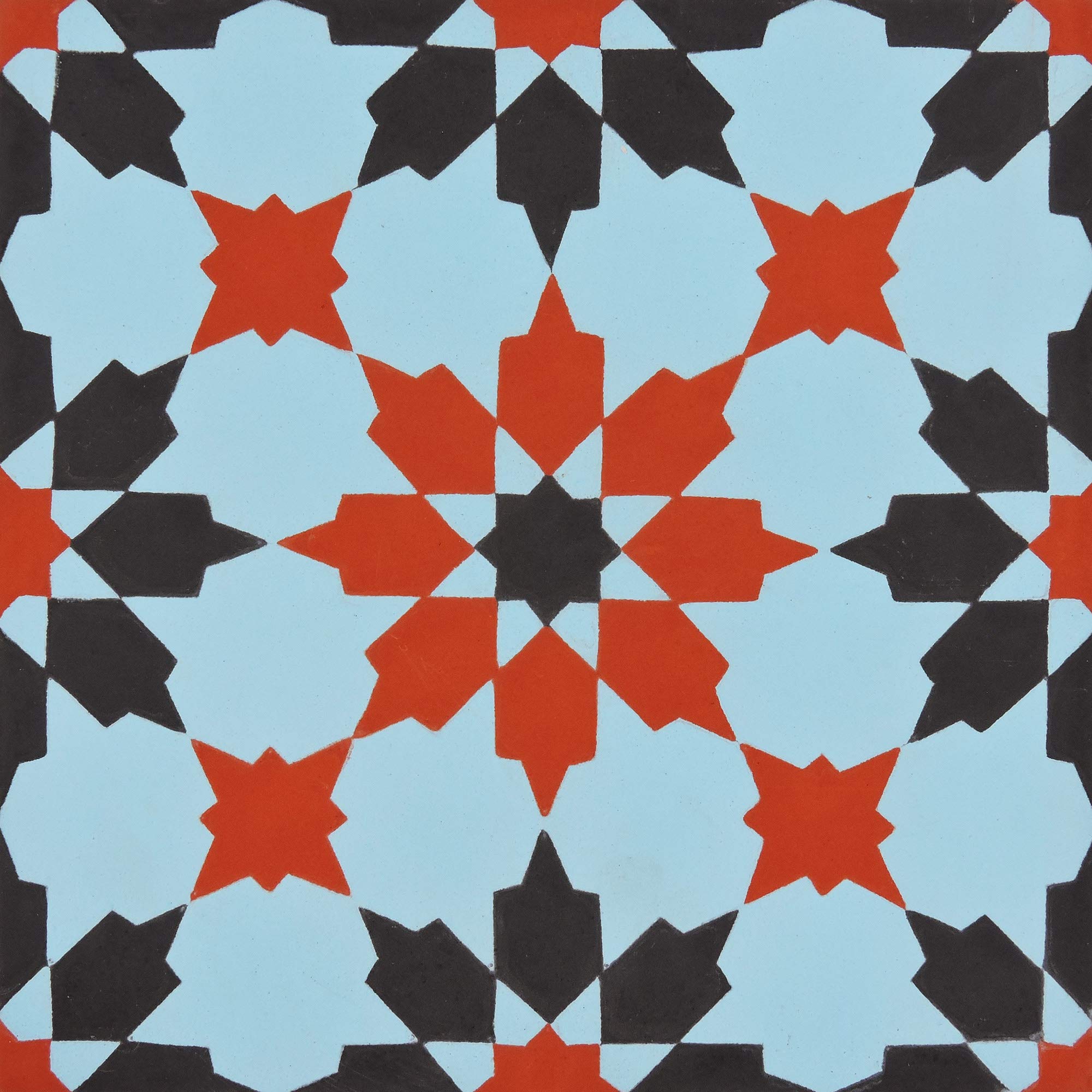 Handmade Moroccan Cement Mosaic Tiles - Pack of 12 (Blue, Red, Black) - Authentic Ahfir Design for Kitchen Backsplash, Bathroom Floor & Wall Decor