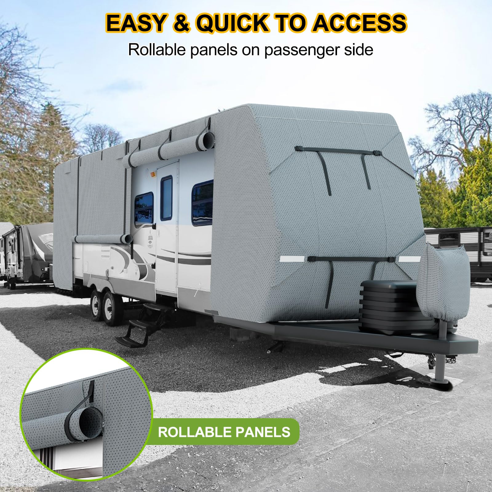 Heavy Duty RV Cover 20-22ft - 8-Layer Waterproof Windproof Camper Cover with Tongue Jack Cover & Extra Windproof Ropes | UV Protection for Travel Trailers | Perfect for Winter Storage & Outdoor Protection
