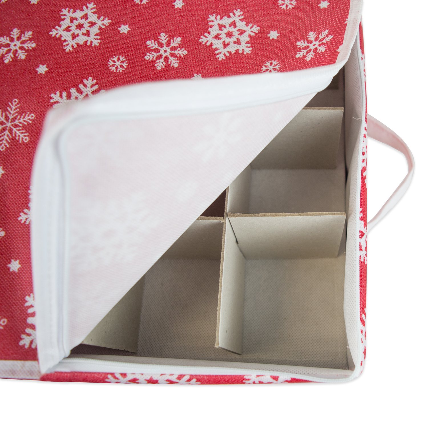 DII Christmas Ornament Storage Containers with Dividers & Zipper - 12x12x12 Inch Small Holiday Decoration Organizer Box for Xmas Tree Decorations (Snowflake Design) - Perfect for Seasonal Storage & Home Organization