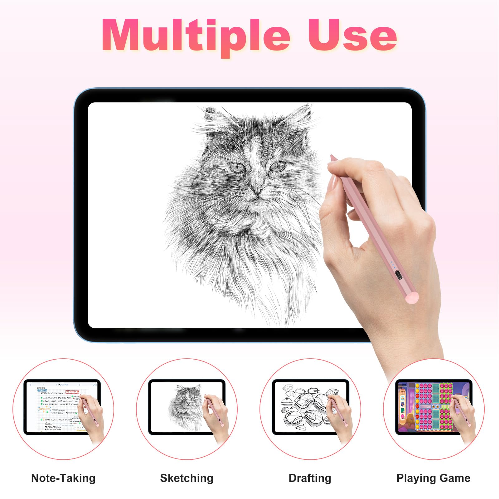 KBCASE Stylus Pen for Apple iPad (2018-2023) - 2nd Gen Pencil with Fast Charging & Palm Rejection | Compatible with iPad 10/9/8/7/6, iPad Pro 11