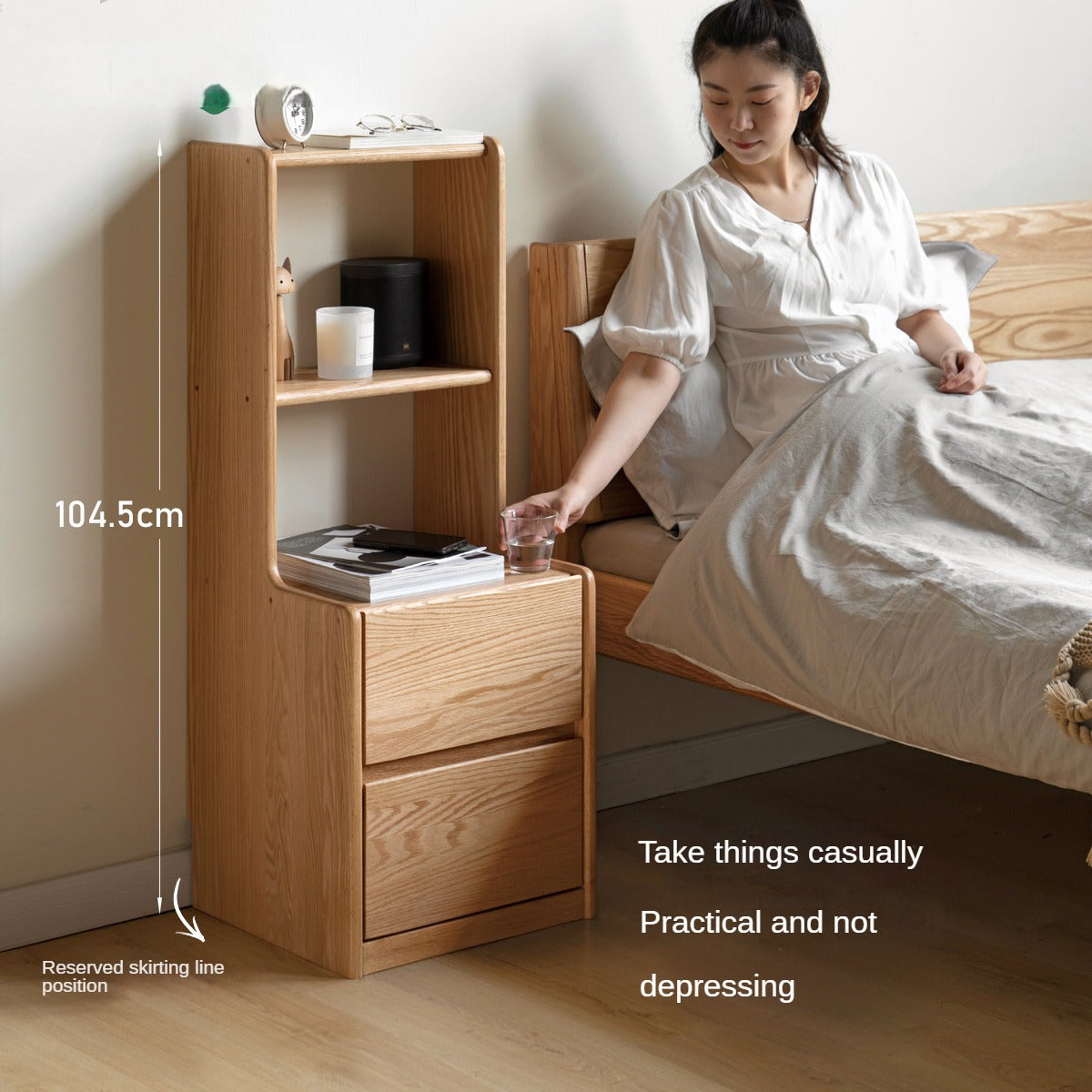 Solid Oak Wood Nightstand - Sturdy & Elegant Bedside Table for Bedroom, Living Room, or Office - Perfect for Storage & Décor