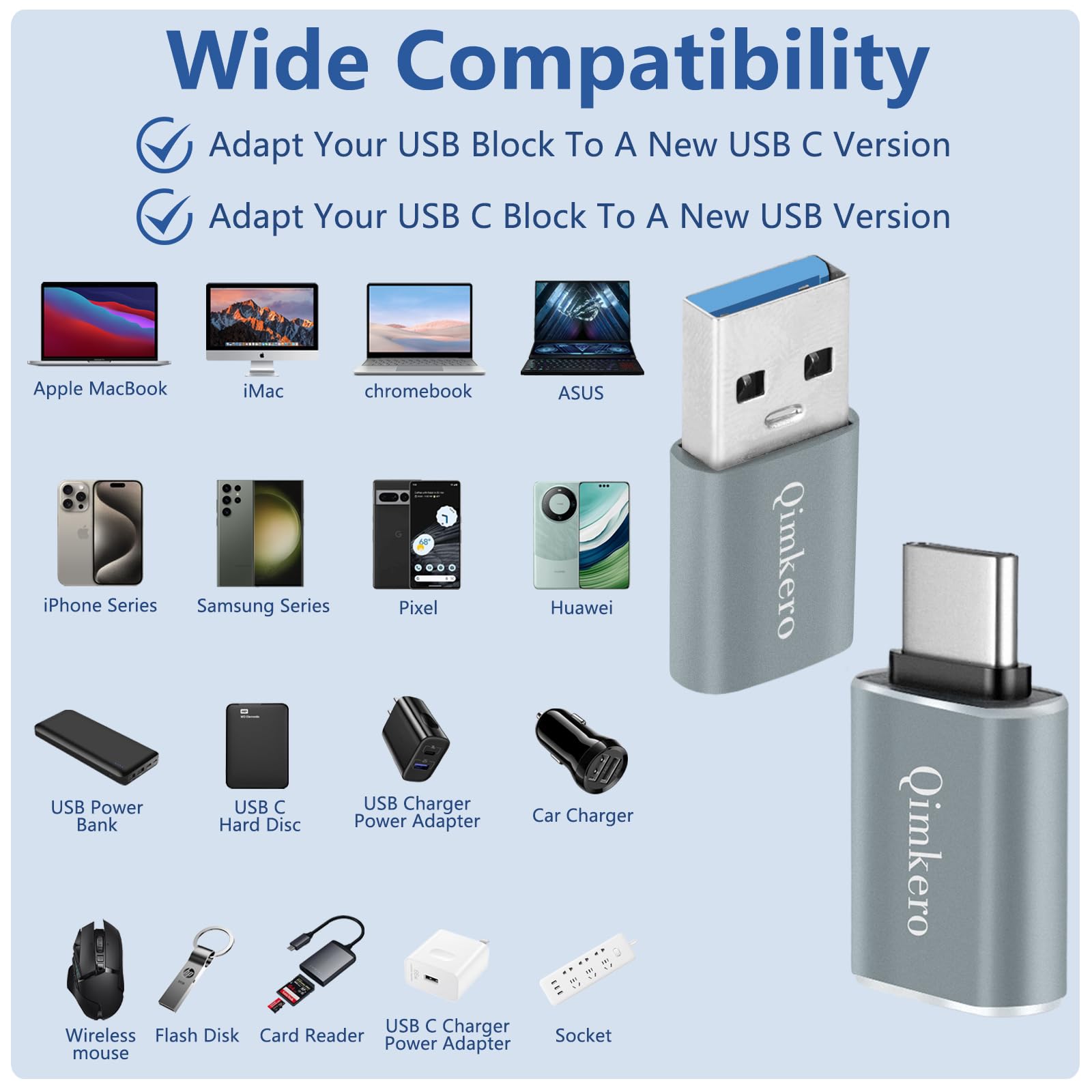 (4-Pack) USB Type C Female to USB A Male Charger Adapter & USB C Male to USB Female OTG Converter - Compatible with iPhone 16/15/14/13 Plus/Pro Max, Apple Watch 10, AirPods, iPad, Samsung Galaxy S23/S24 Ultra - Perfect for Travel, Car Charging & Device Connectivity