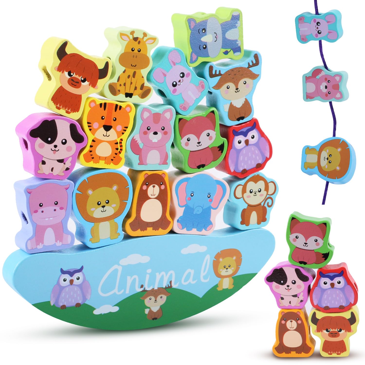 RNHDLY Wooden Stacking Animals Toy - Montessori Educational Balance Game for Kids Ages 3-6 Years Old - Fun Learning Toys for Boys & Girls - Perfect for Preschool Classroom, Birthday Gifts & Family Game Night
