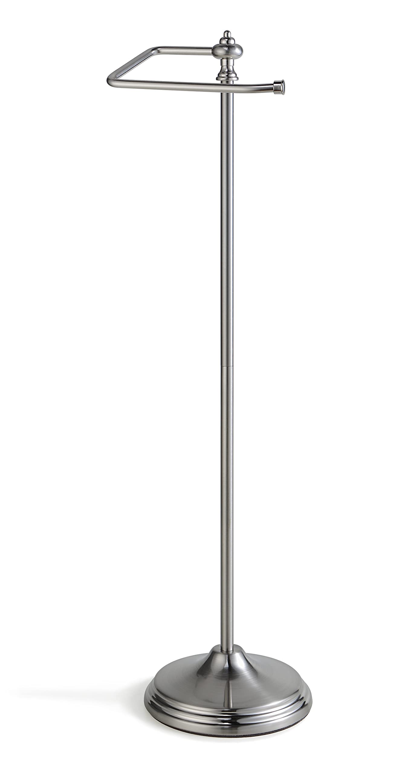 SunnyPoint Free Standing Toilet Paper Holder Stand with Reserve Storage - Satin Nickel Finish | Bathroom Tissue Roll Dispenser for Home, Office & Guest Bathroom
