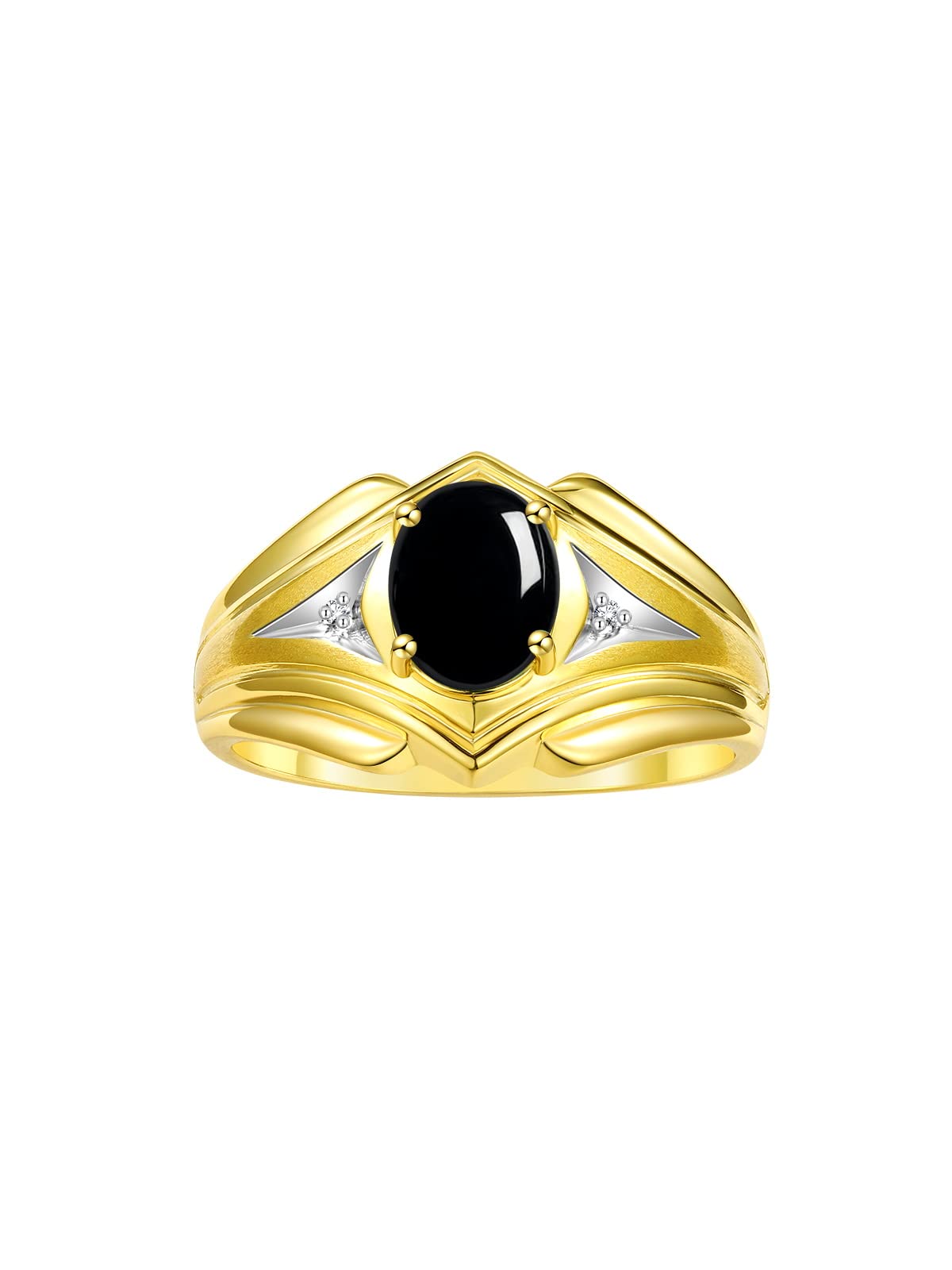Men's Yellow Gold Plated Silver Ring with 9X7MM Oval Gemstone & Diamond - Classic Designer Style Birthstone Ring for Men (Sizes 8-13) | Perfect for Weddings, Anniversaries, and Special Occasions