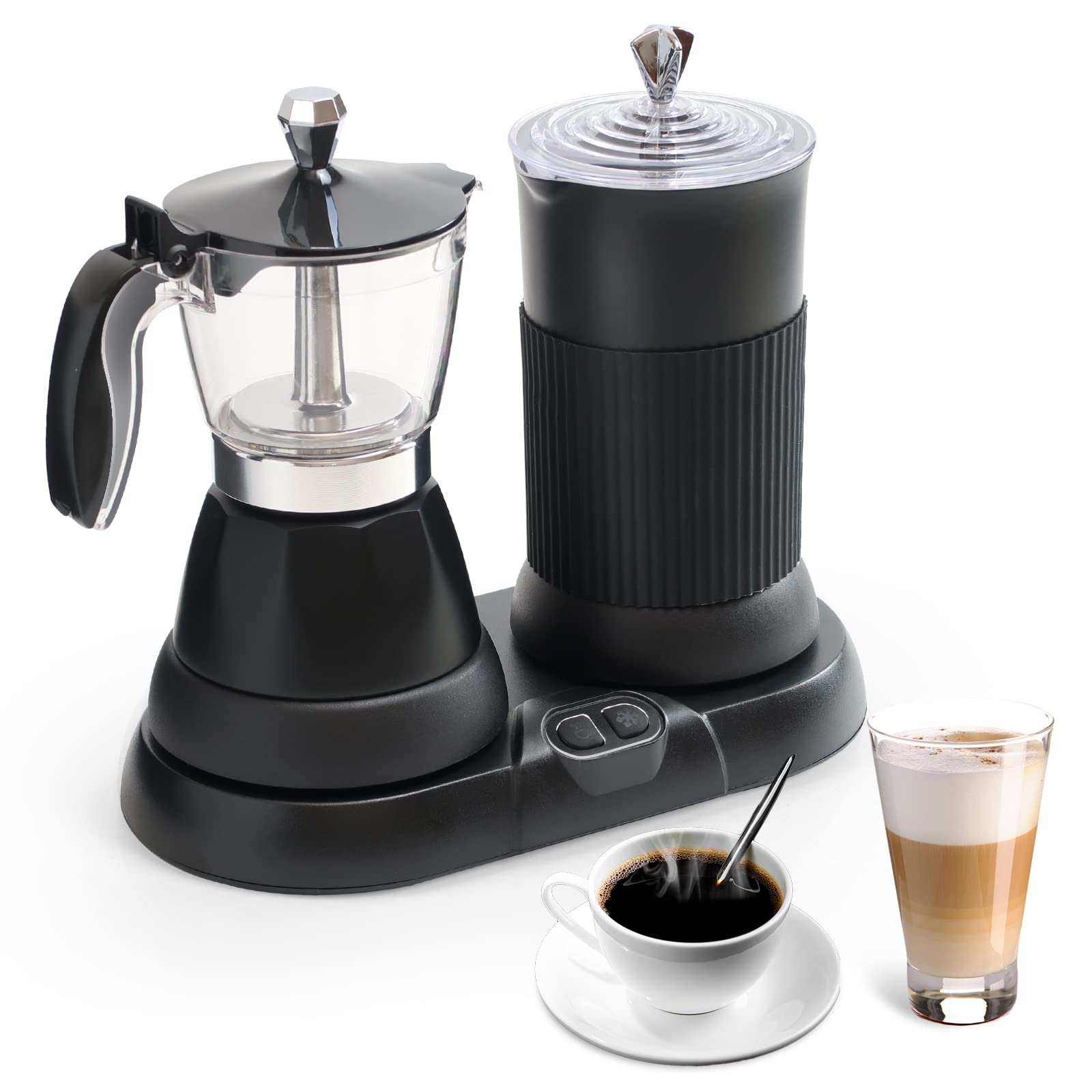 Hackvia 2-in-1 Portable Espresso and Cappuccino Maker with Milk Frother & Steamer - 3 Cup Aluminum Moka Pot for Home, Office, Travel & Camping - Perfect for Coffee Lovers & Outdoor Adventures