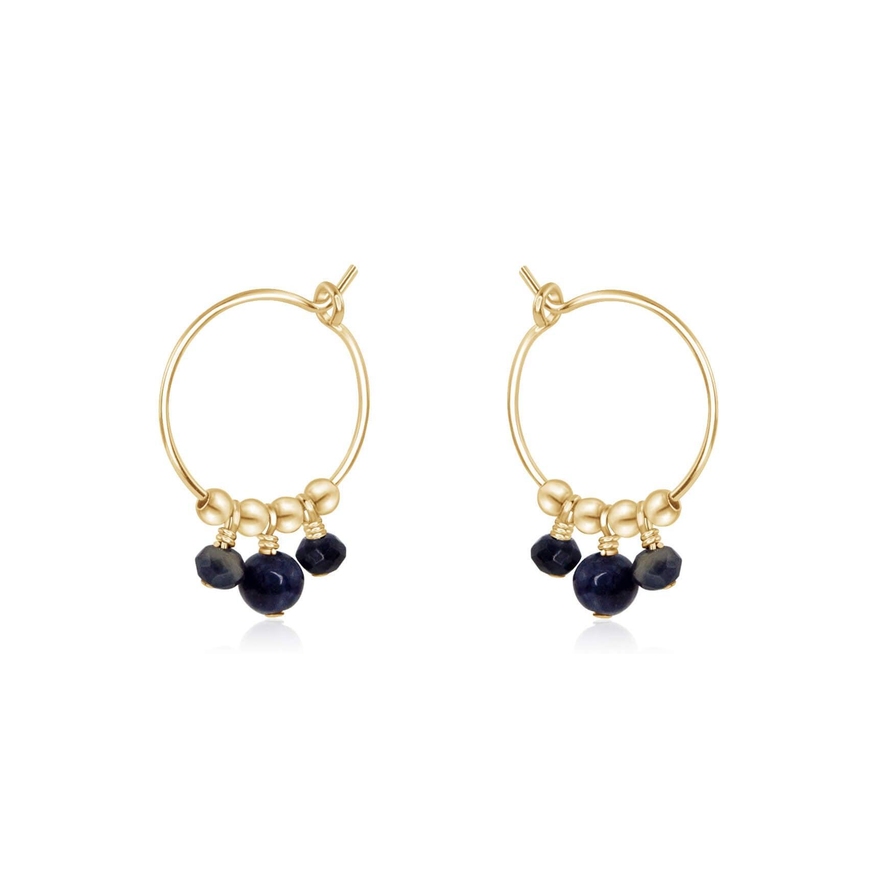 Natural Blue Sapphire Gemstone Beaded Drop Hoop Earrings for Women - Elegant Dangle Jewelry for Parties, Weddings & Special Occasions