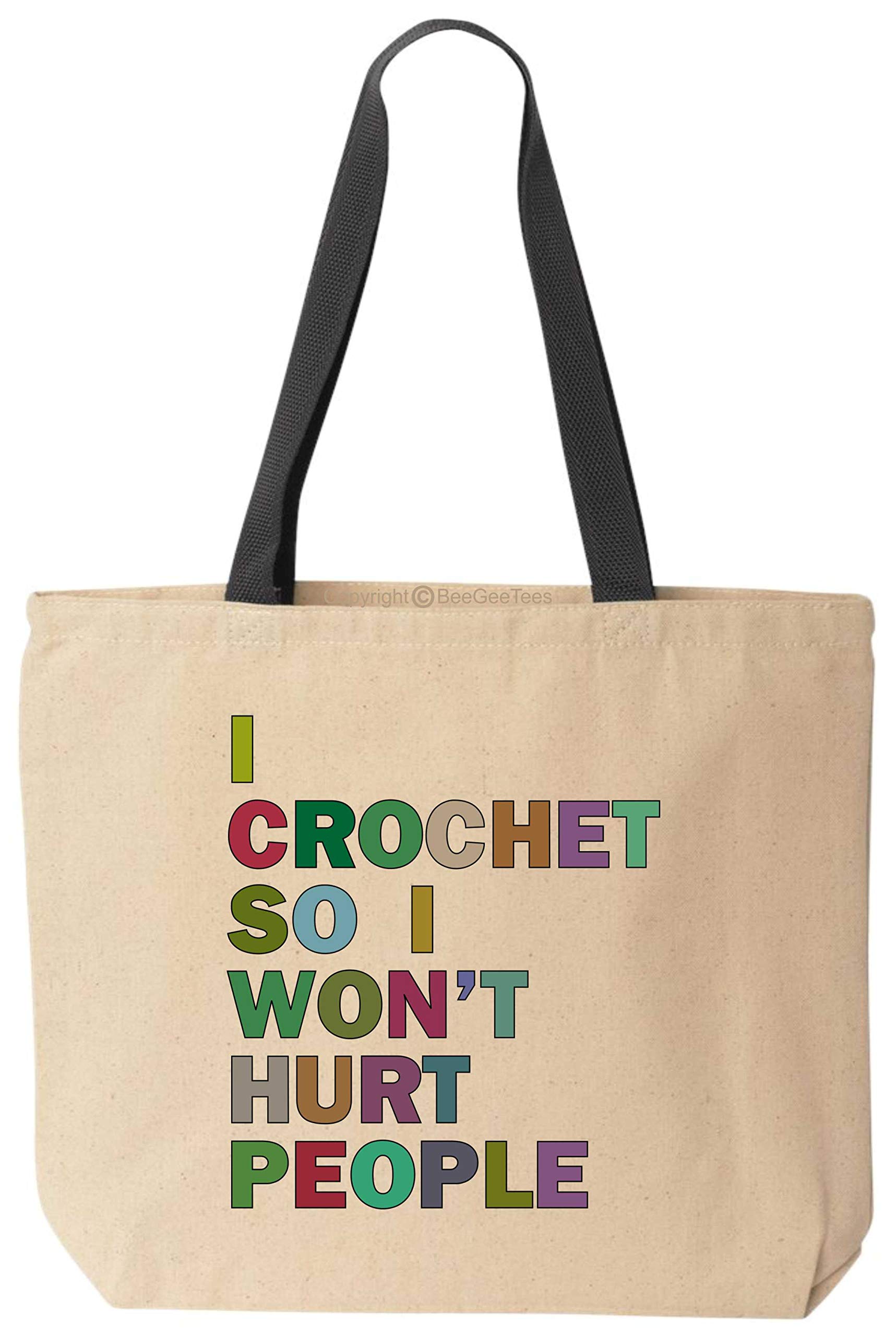 Funny Crocheter Tote Bag - Reusable Canvas Grocery Shopping & Office Bag with Black Handle - Perfect for Crochet Lovers, Errands & Work Commutes