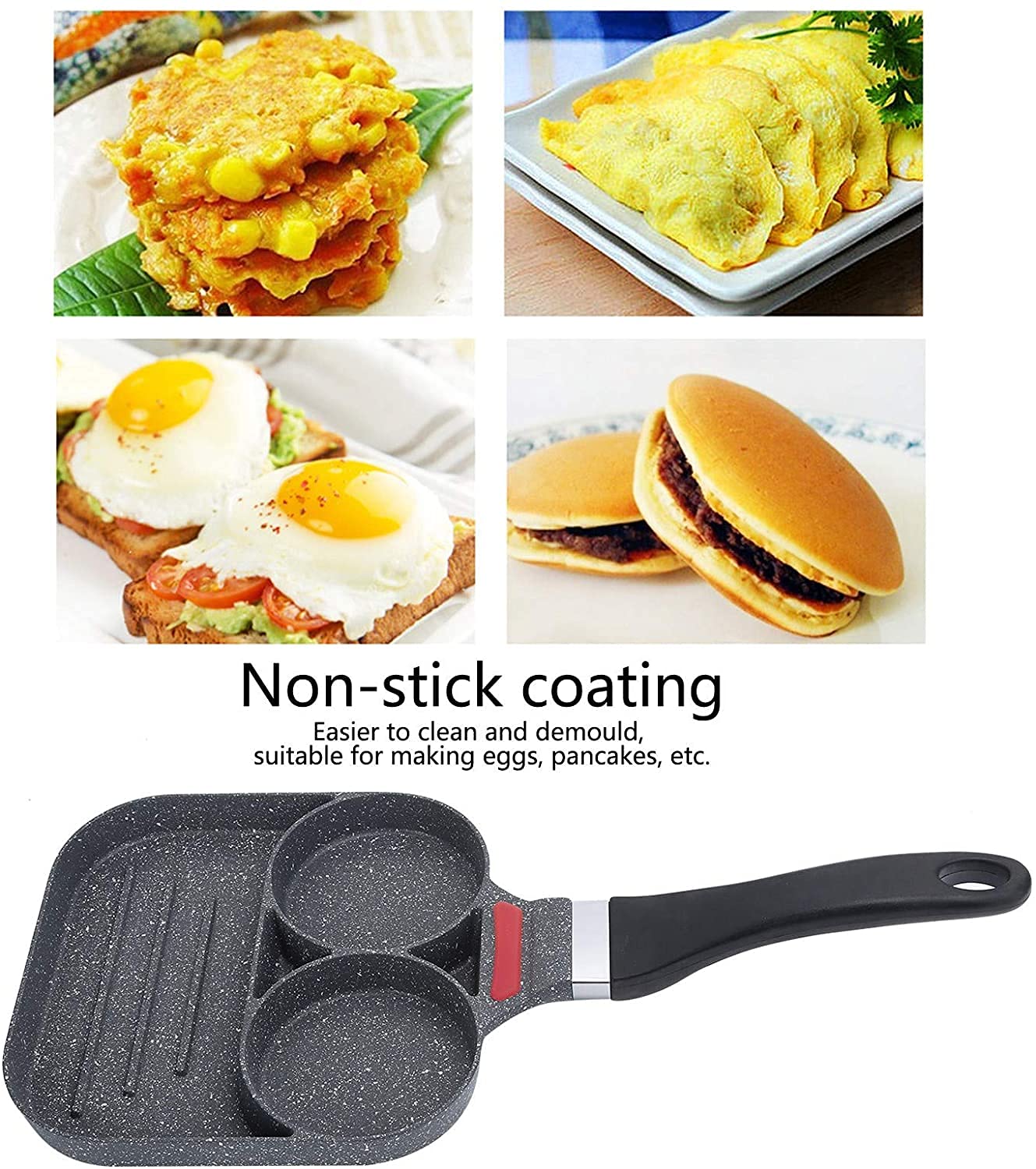 Nonstick 3-Cup Egg Frying Pan - Pancake Pan for Gas Stove, Perfect for Breakfast Cooking - Ideal for Omelets, Crepes, Steaks & More | Great for Home Kitchens & Camping