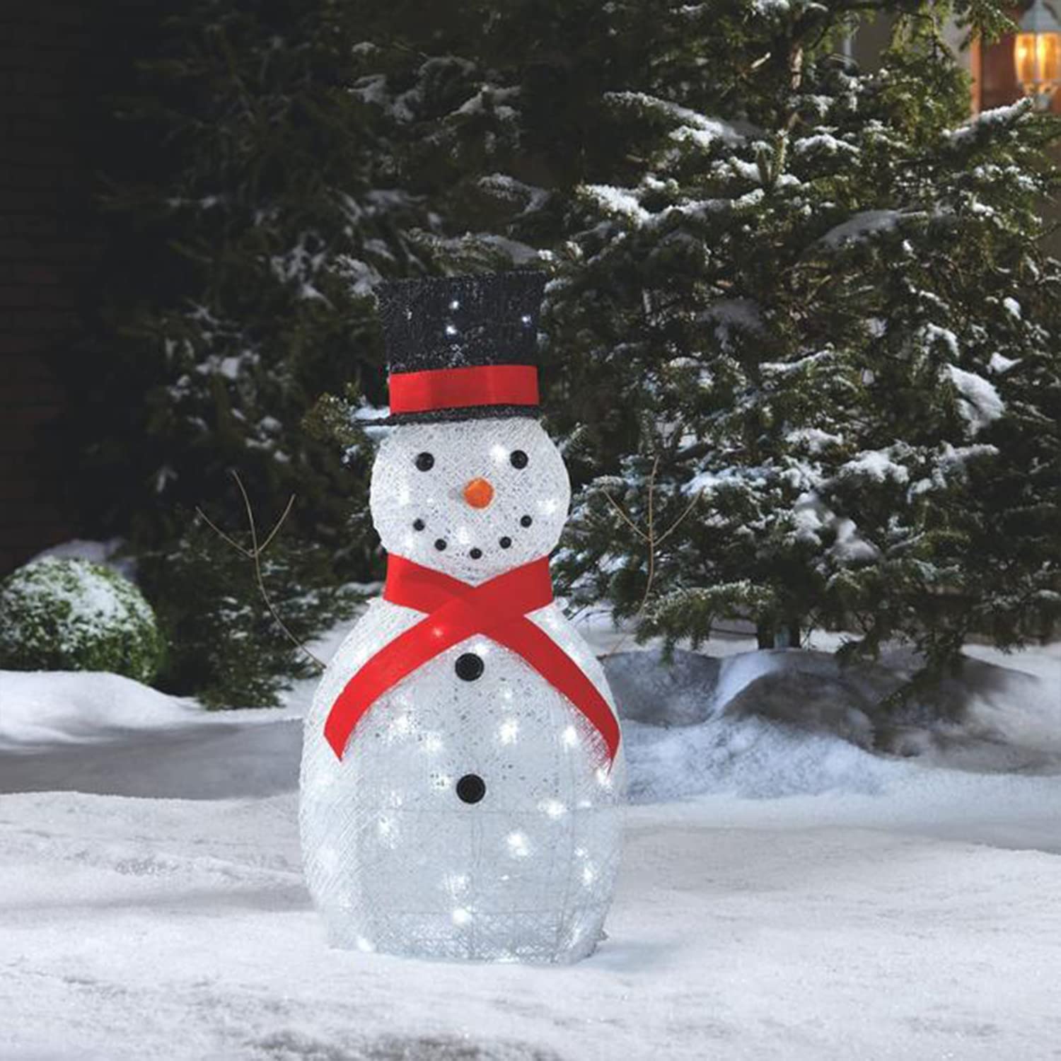 Pre-Lit Metal Snowman Christmas Decoration with LED Lights & Top Hat - Outdoor Holiday Lawn Ornament with Red Scarf - Perfect for Front Yard Decor, Winter Festivals & Christmas Light Displays