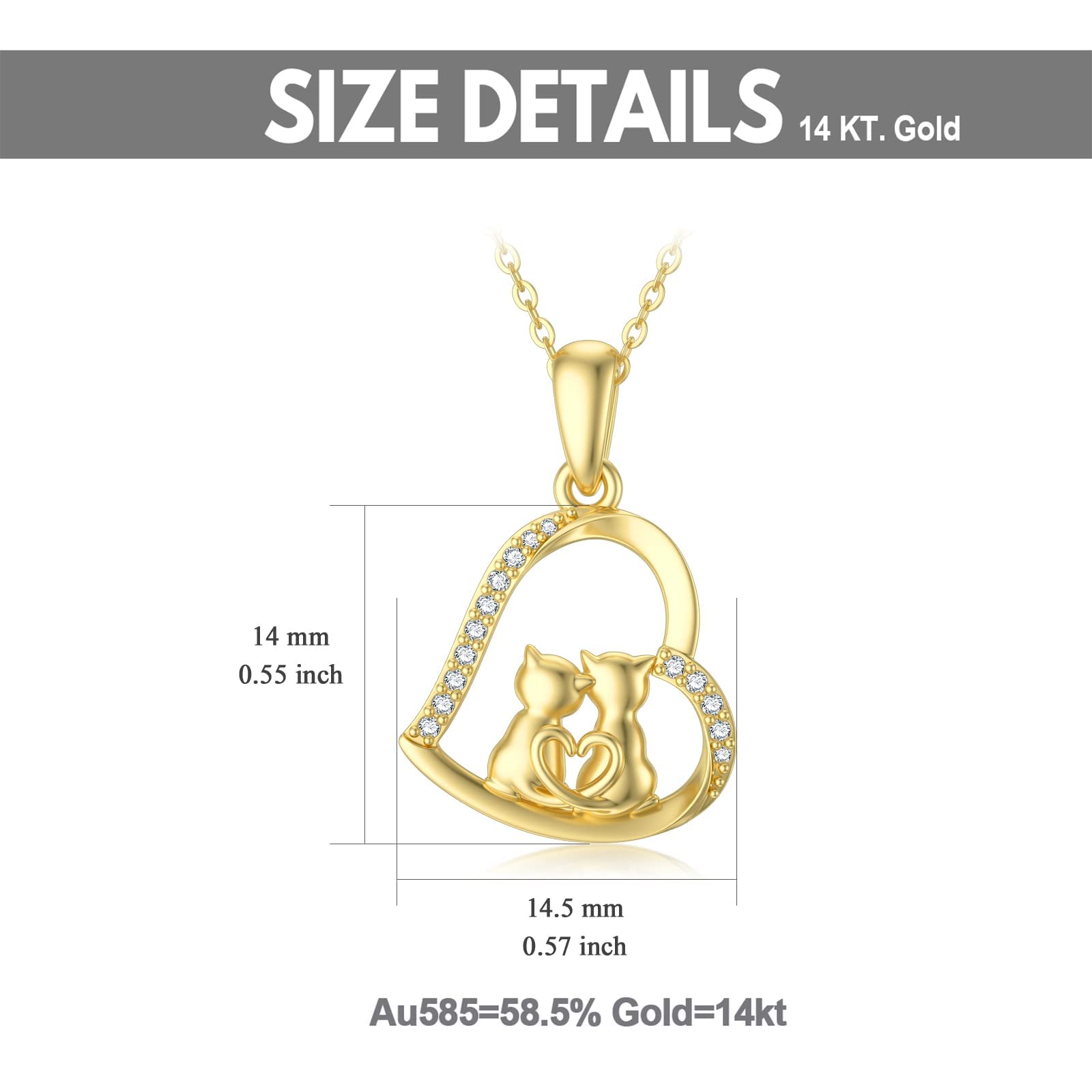 14K Solid Gold Cat Necklace for Women - Elegant Cat Lover Gift, Eternal Love Heart Pendant Jewelry for Wife, Mom & Girlfriend | Perfect for Birthdays, Anniversaries & Valentine's Day Gifts