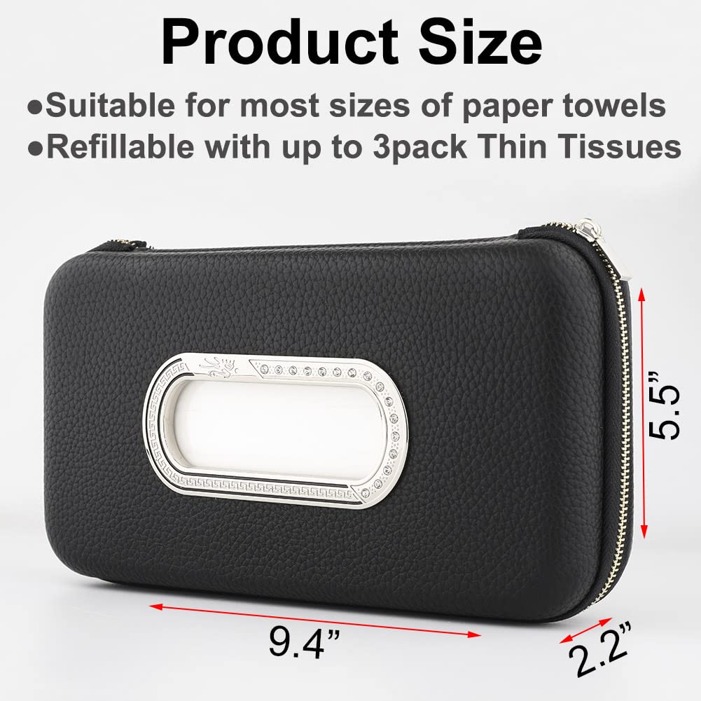 Premium PU Leather Car Visor Tissue Holder - Black Luxury Backseat Napkin Dispenser for Cars, SUVs & Trucks | Perfect for Road Trips, Daily Commute & Family Travel