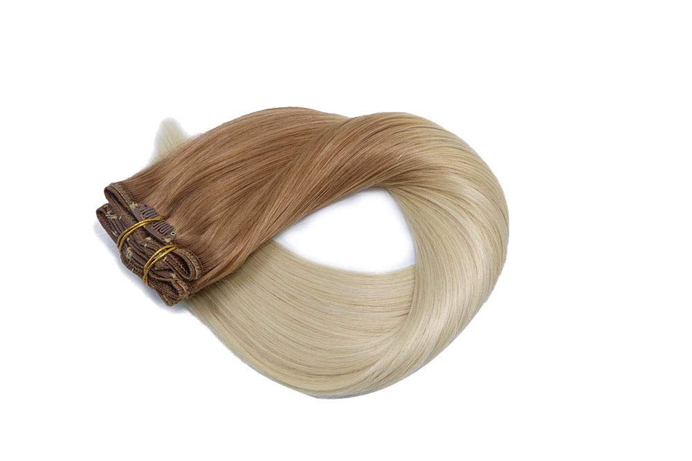 Golden Brown & Blonde Highlighted 100% Remy Human Hair Clip-in Extensions - 16 Inch Double Weft 120g 7pc Set (Color #12/60) | Silky Straight 9A Quality for Volume & Length | Perfect for Parties, Weddings & Daily Styling