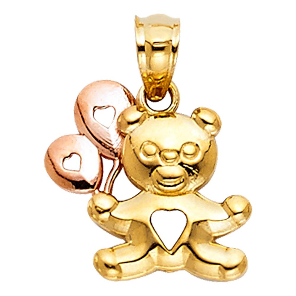 14K Yellow Gold & White Gold Baby Bear Balloon Pendant Necklace - 13x13mm Cute Jewelry Gift for Women, Girls, Mom - Perfect for Birthday, Anniversary, Valentine's Day & Mother's Day Gifts