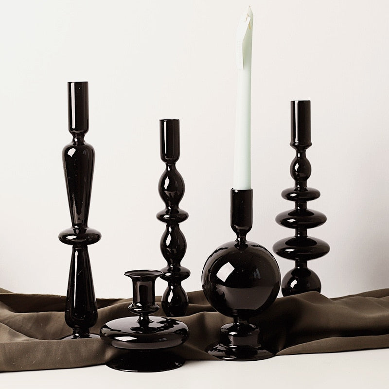 Elegant Black Glass Candle Holders Set - Modern Home Decor for Dining Table, Wedding Centerpieces & Romantic Ambiance Lighting