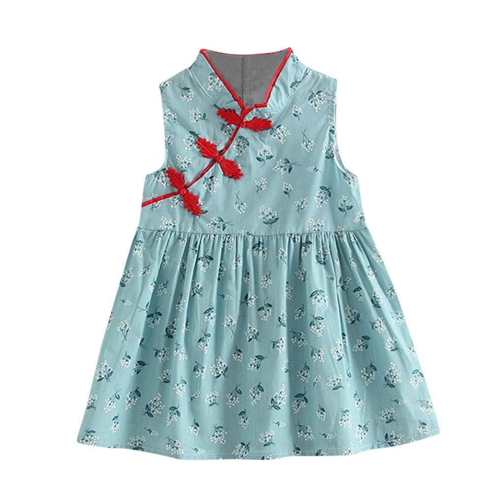 **Toddler Girls Floral Cheongsam Dress - Sleeveless Princess Party Outfit for Birthday, Chinese New Year & Special Occasions**