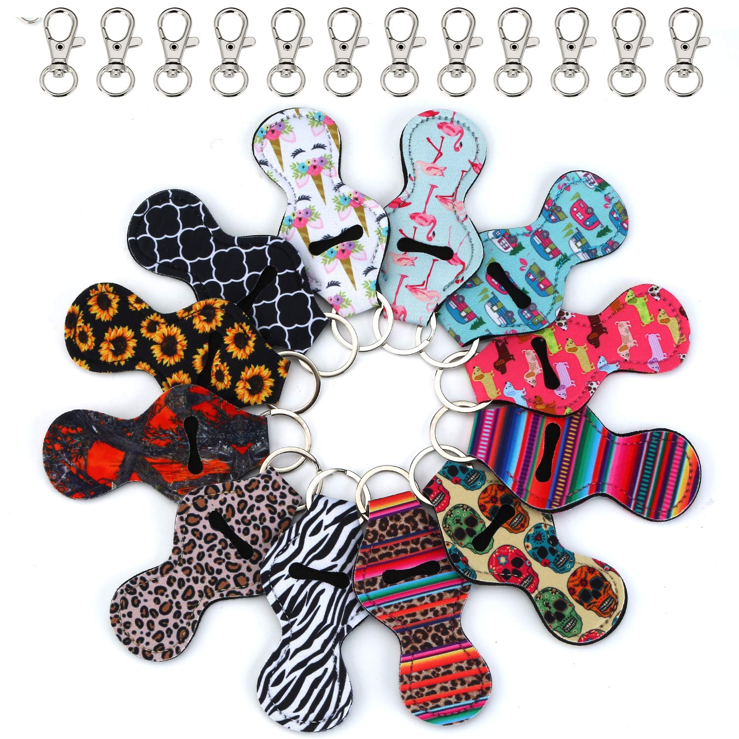 12 Pcs Chapstick Holder Keychain - Neoprene Portable Lip Balm Cover with Carabiner Clip | Perfect for Gym, Hiking, Travel & Everyday Use
