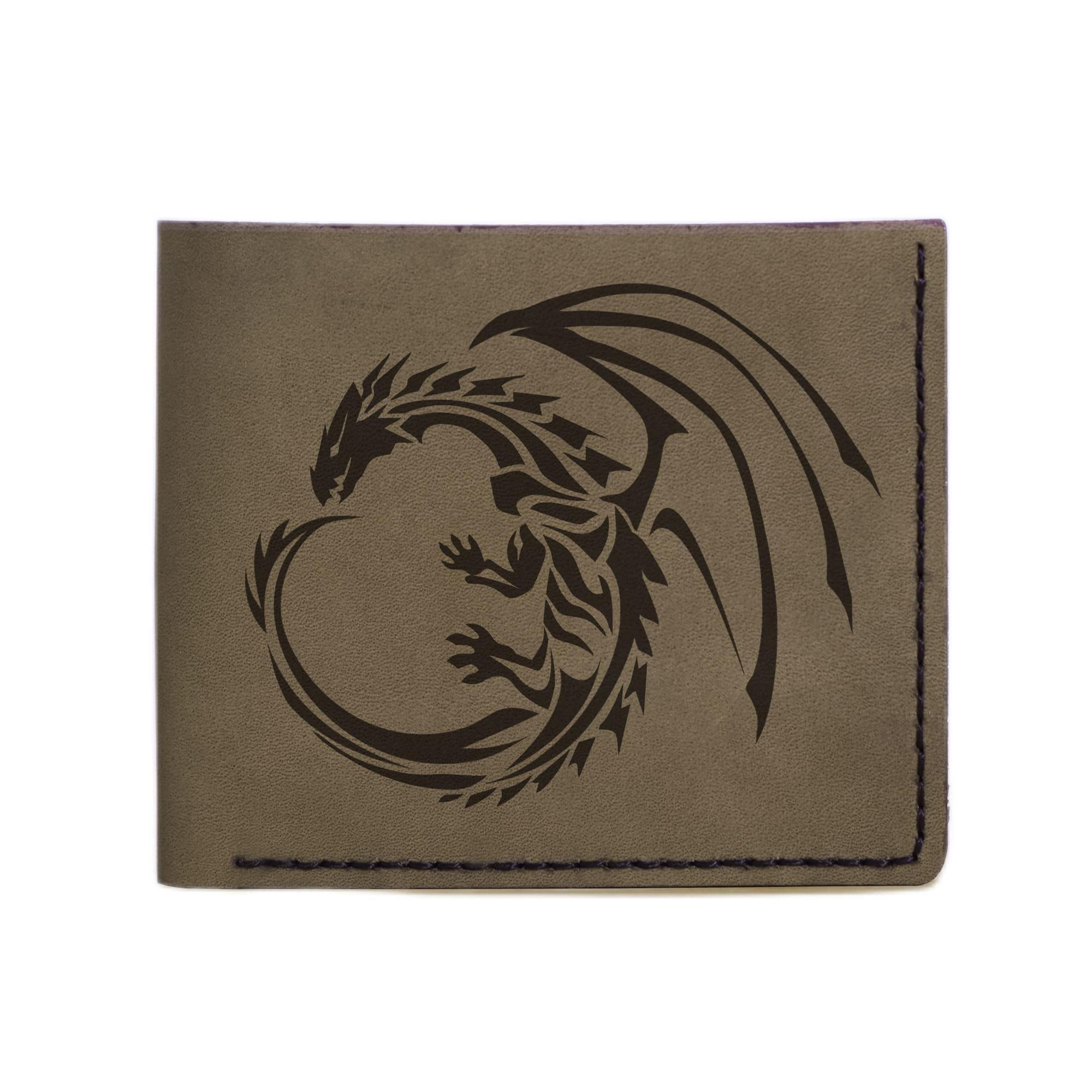 Genuine Handmade Pull-Up Leather Wallet for Men - Dragon Abstract Design - Perfect for Everyday Use, Travel & Gifting