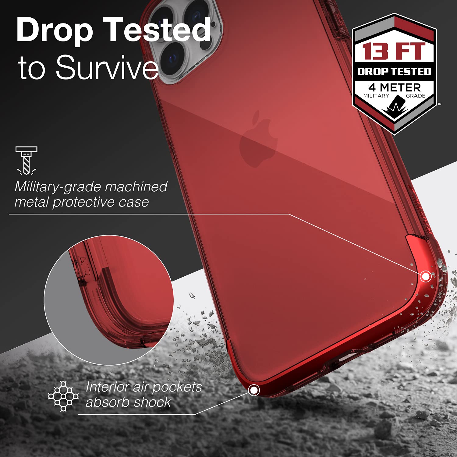 RAPTIC Air Shockproof Clear Case for iPhone 13 Pro Max - Ultra Thin Protective Cover with Aluminum Metal Bumper | Wireless Charging Compatible | 13ft Drop Protection | Perfect for Outdoor Activities & Daily Use (Red)