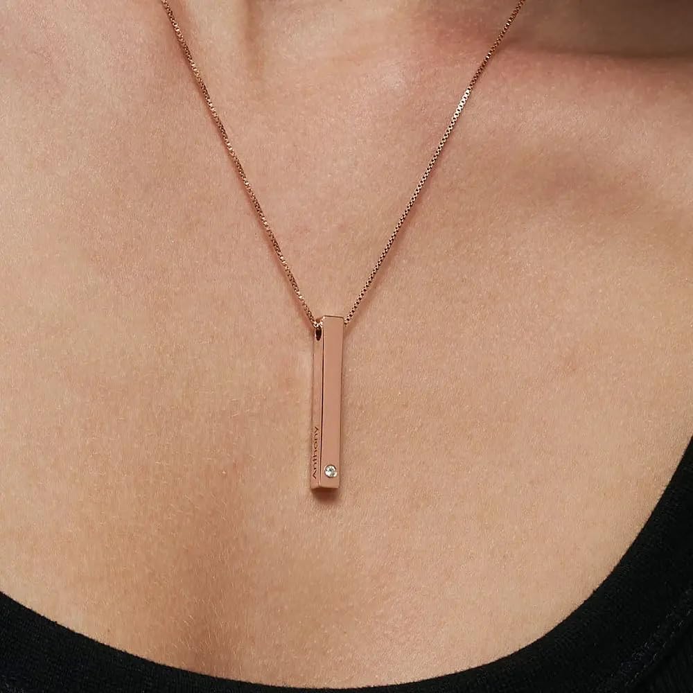 Personalized 3D Vertical Totem Bar Necklace - Custom Engraved Name/Message - Diamond or Cubic Zirconia Pendant - Elegant Dainty Jewelry Gift for Women - Perfect for Christmas, Mother's Day, Anniversary & Special Occasions - Engraved Keepsake for Wife, Girlfriend, Mom
