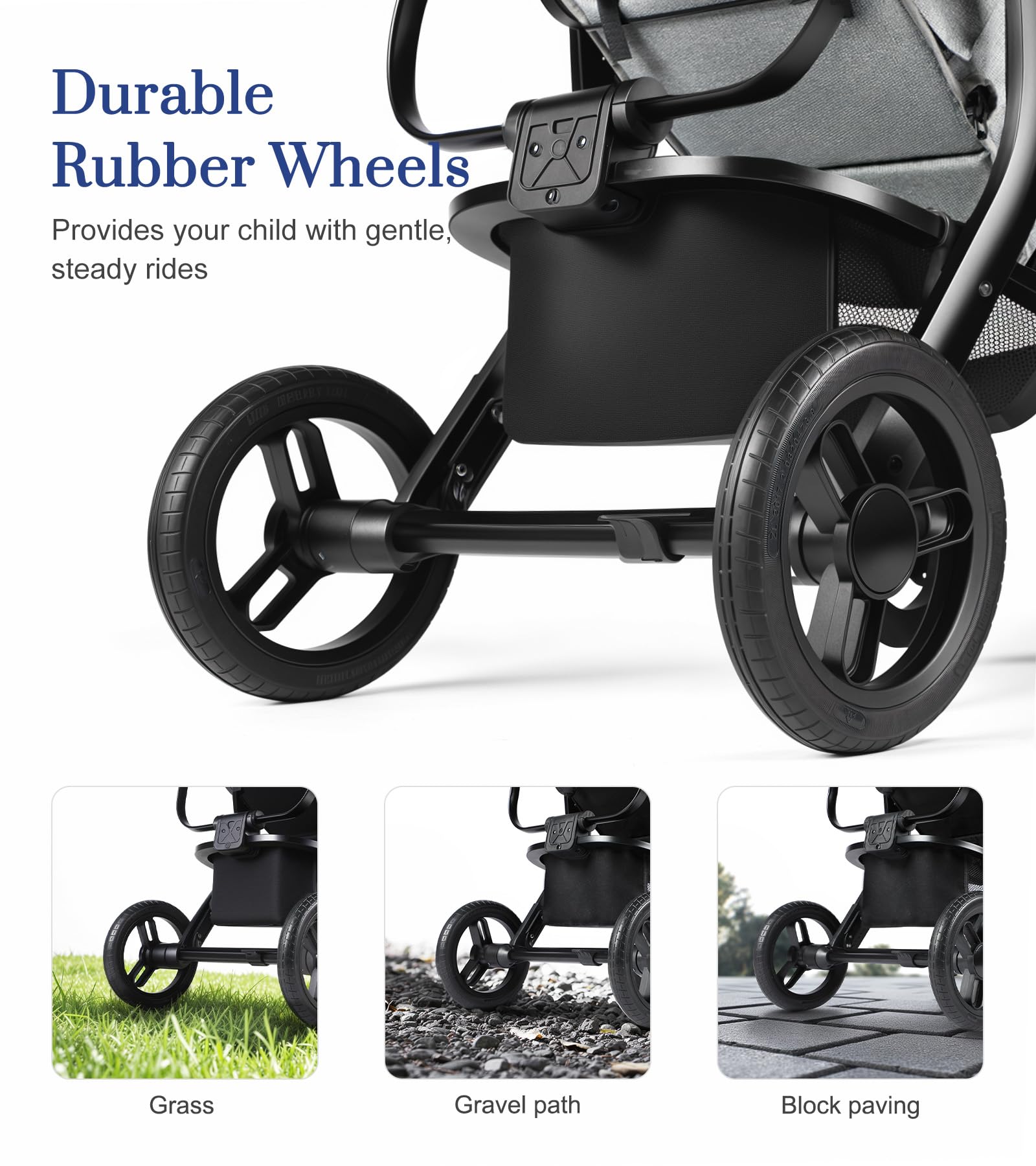 2-in-1 Convertible Baby Stroller with Aluminum Frame & Linen Fabric - Bassinet & Reversible Seat Stroller with Rubber Wheels - Foldable Infant Stroller with Adjustable Backrest & Canopy - for Newborns to 36 Months (Gray) - Perfect for Park Walks, Shopping & Travel