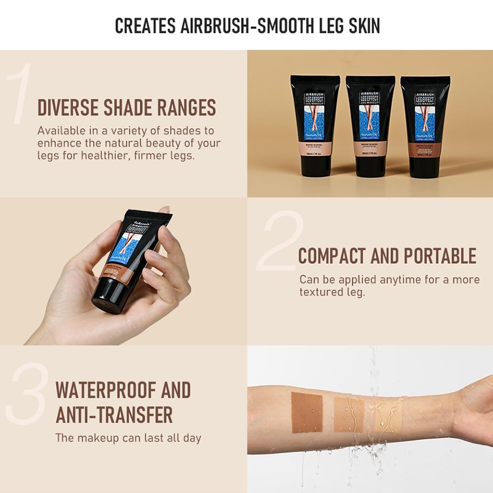 Waterproof Leg Makeup Lotion - No Transfer, Flawless Coverage for Scars & Tattoos | Airbrush Leg Glow Makeup (#1 Fairest Glow, 30ml) | Perfect for Weddings, Beach Days & Special Events
