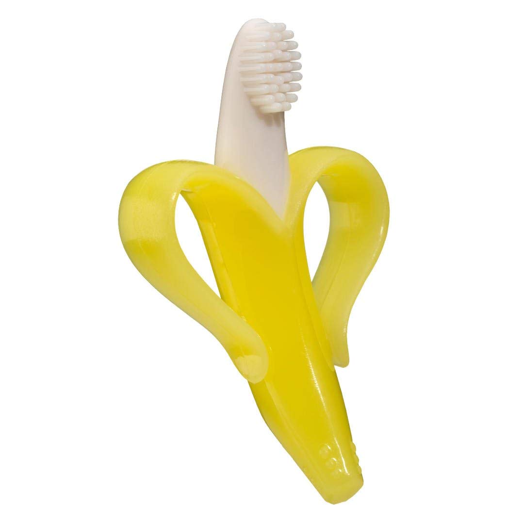 Syga Baby Banana Training Toothbrush and Teether - Soft Silicone Infant Toothbrush for Teething Babies (Yellow) | Perfect for Soothing Sore Gums & Early Dental Care