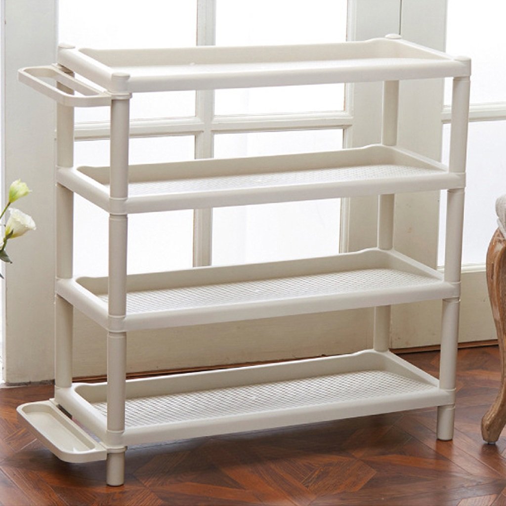 Stackable White Plastic Mesh Shoe Rack - Over The Door Space Saving Shoe Organizer with 4 Tier Beveled Shelves & Umbrella Stand - Removable Narrow Shoe Storage (68cm/26.8