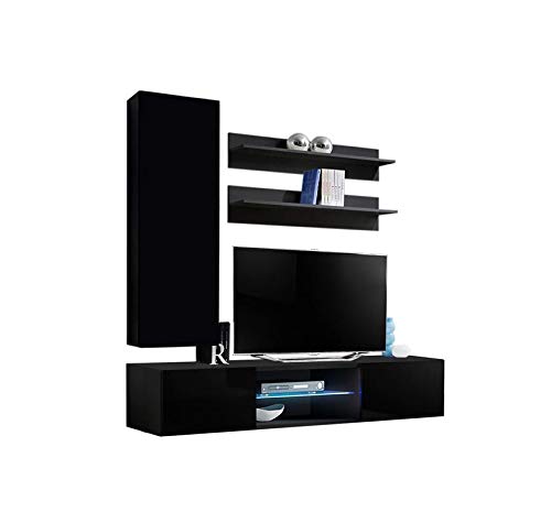 Modern Wall-Mounted TV Stand with Storage Shelves & LED Lights - 33