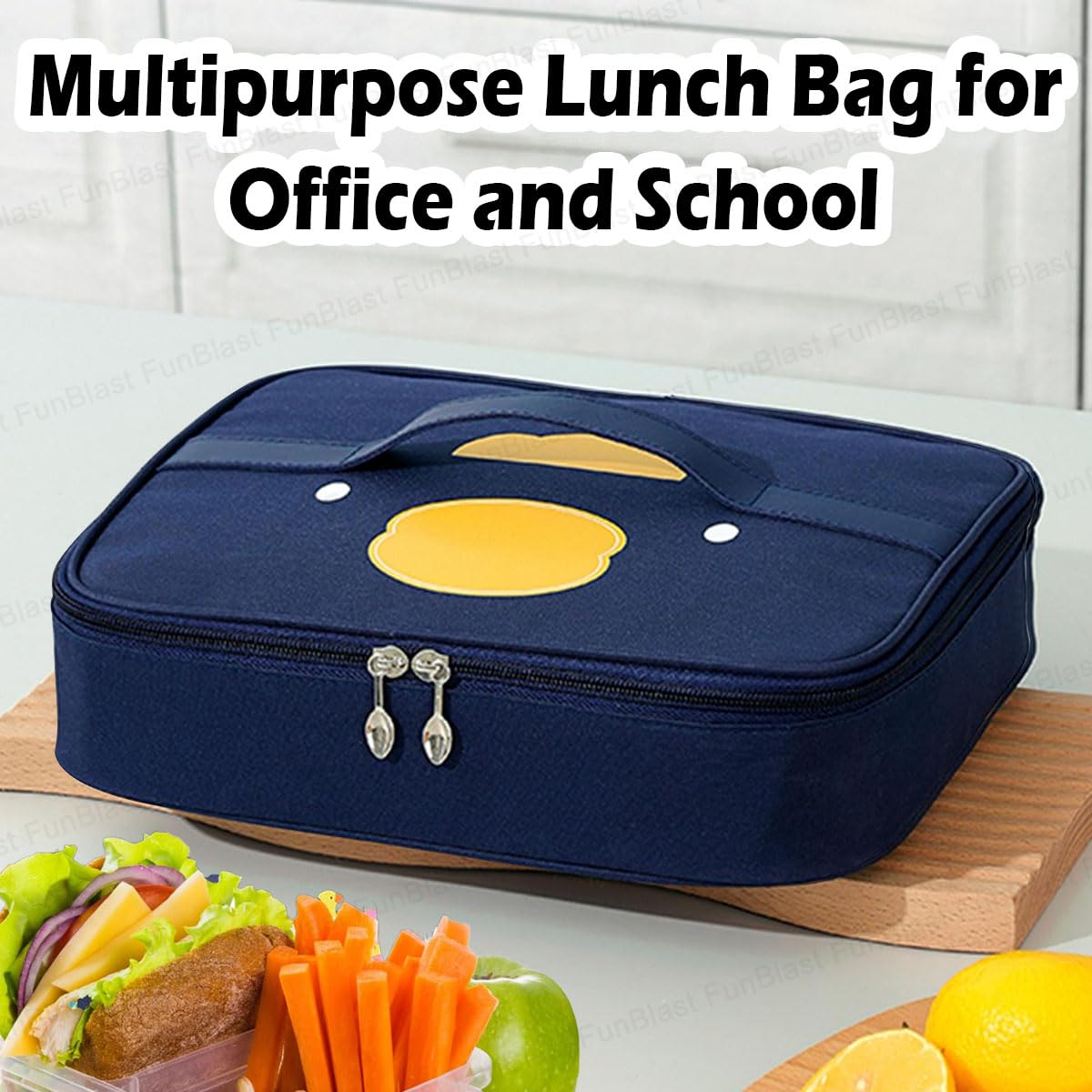 FunBlast Insulated Lunch Bag - Reusable Thermal Lunch Box for Office, School, Picnic & Travel - Leakproof Food Storage Tote for Men & Women - Perfect for Meal Prep, Work Commutes & Outdoor Adventures (Blue)