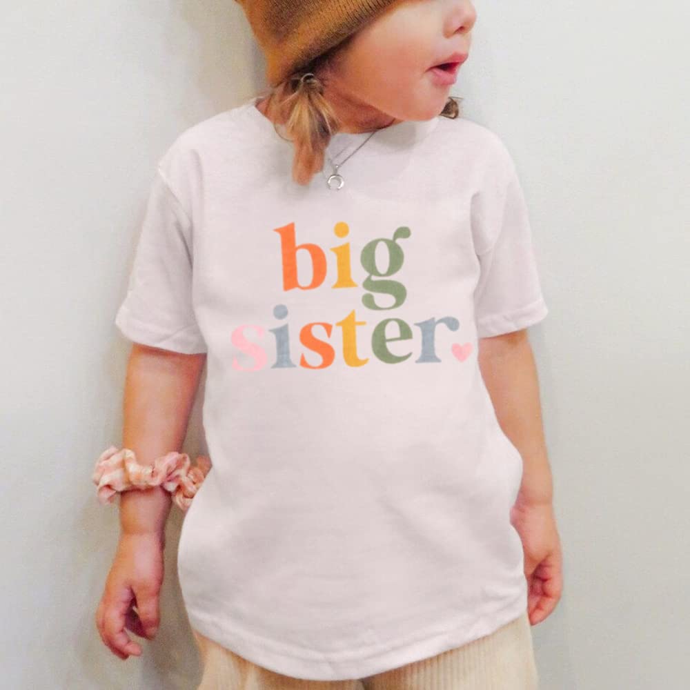 CM C&M WODRO Big Sister Toddler Shirt - Cute 'Promoted to Big Sister' Announcement T-Shirt for Little Girls - Matching Sibling Outfits - Perfect for Baby Shower Gifts, Gender Reveal Parties & Newborn Photo Shoots