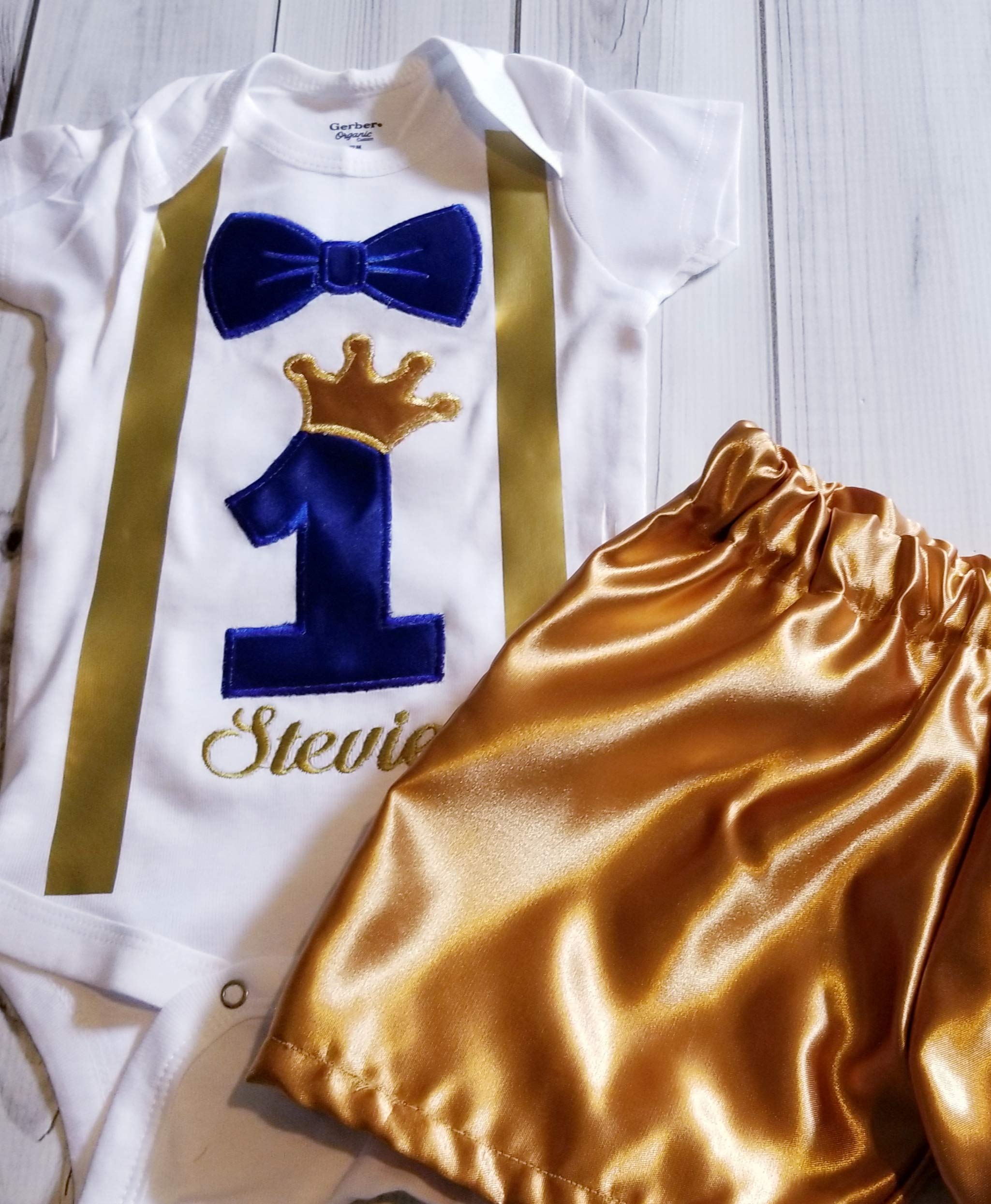 Royal Blue and Gold Prince King Onesie Bodysuit & Shorts Set - 1st & 2nd Birthday Smash Cake Outfit for Boys | Perfect for Birthday Photos, Cake Smash Sessions & Special Celebrations