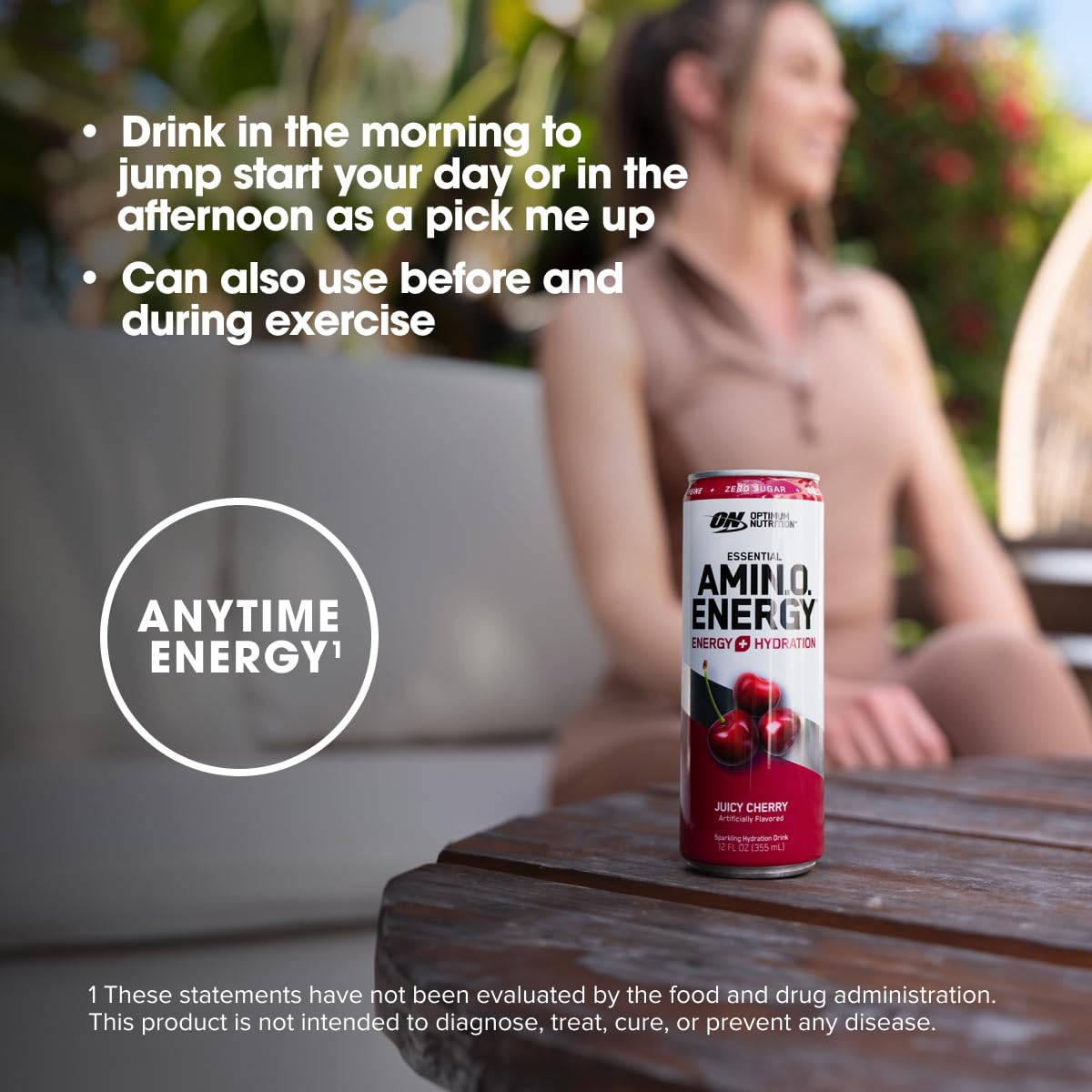Optimum Nutrition Amino Energy Sparkling Hydration Drink with Electrolytes, Caffeine & BCAAs - Sugar Free Juicy Cherry Flavor, 12 Fl Oz (12 Pack) - Perfect for Workouts, Recovery & Energy Boost