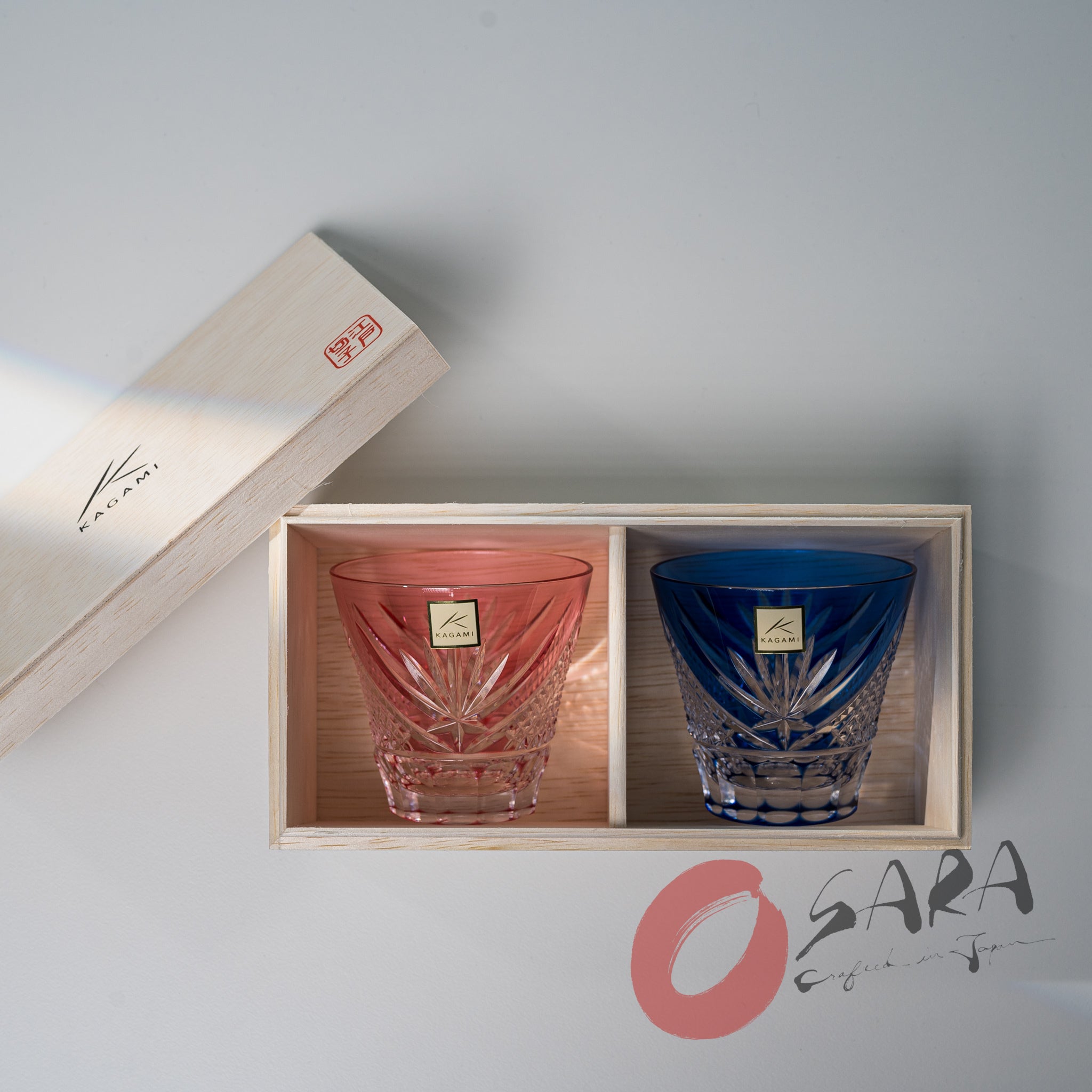 Premium KAGAMI Crystal Edo Kiriko Sake Glasses Set - 140ml Handcrafted Japanese Cut Glass with Fuji Design - Perfect for Sake Tasting, Japanese Dining & Gift Giving