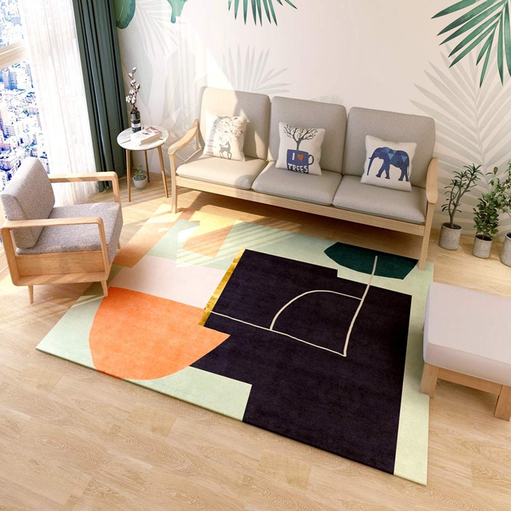 Soft Abstract Art Area Rug - 4'x8' Non-Slip Fleece Carpet for Living Room, Bedroom, Nursery | Modern Nordic Home Decor | Indoor/Outdoor Use for Kids Crawling, Play Areas & High-Traffic Spaces