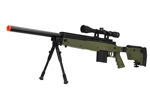 MB4406D Sniper Rifle Airsoft Gun with Folding Stock, Bipod & Scope - Olive Drab | Tactical Outdoor Shooting & Airsoft Battles