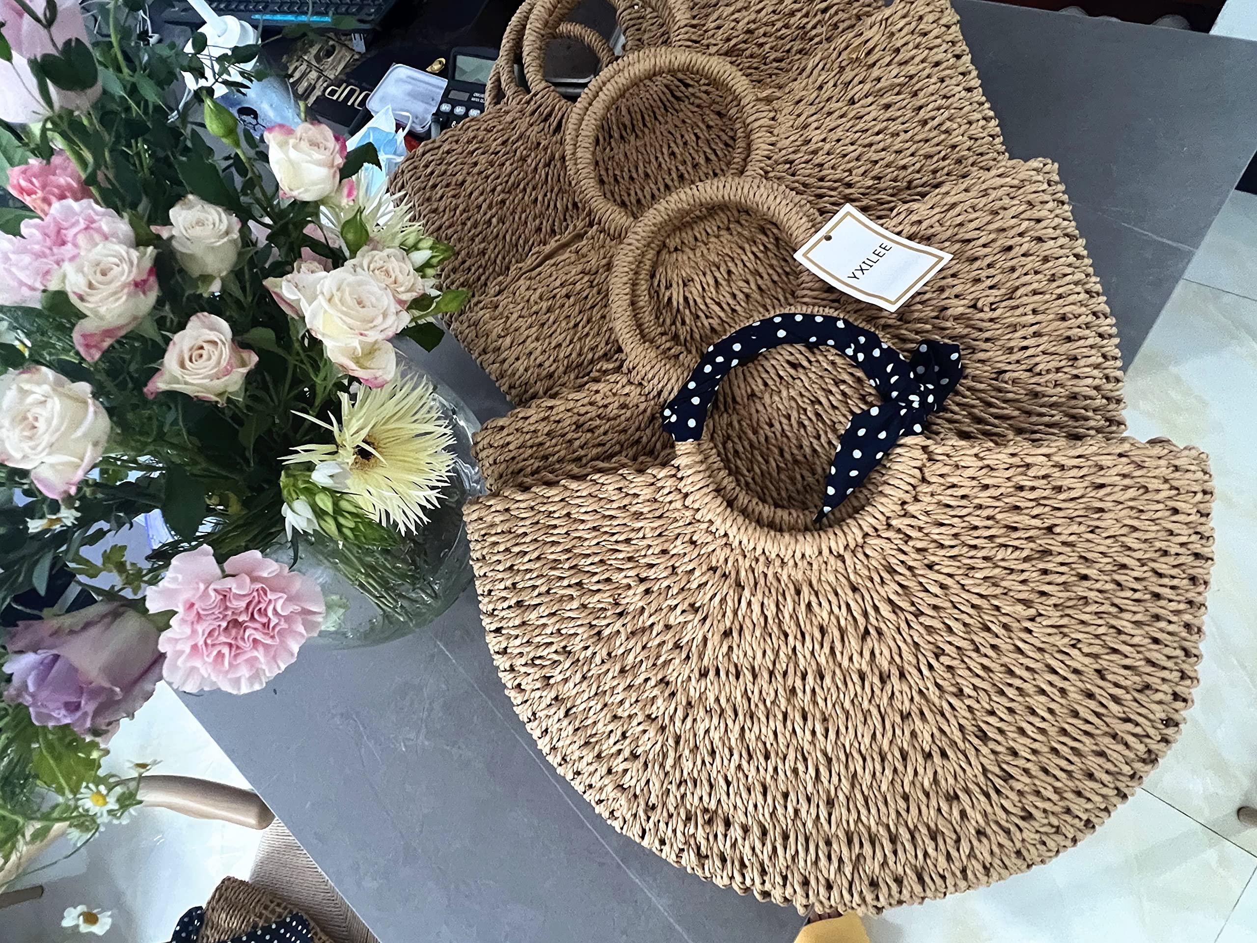 YXILEE Handmade Large Straw Tote Bag for Women - Summer Beach Bag with Wide Opening | Perfect for Beach Vacations, Pool Parties & Shopping Trips