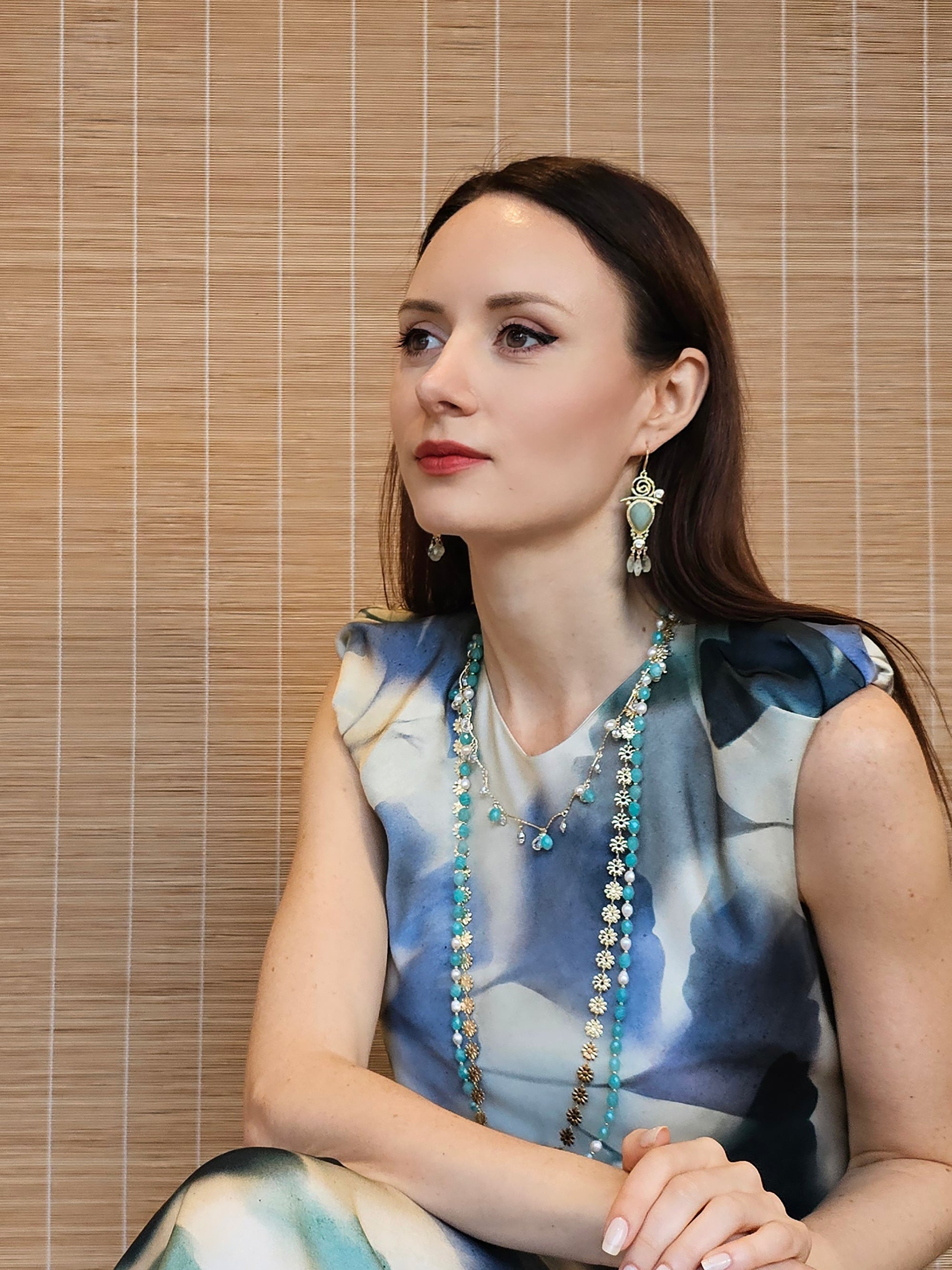Green Gemstone Chandelier Earrings PE016 - Elegant Dangle Earrings for Women, Perfect for Weddings, Parties & Special Occasions