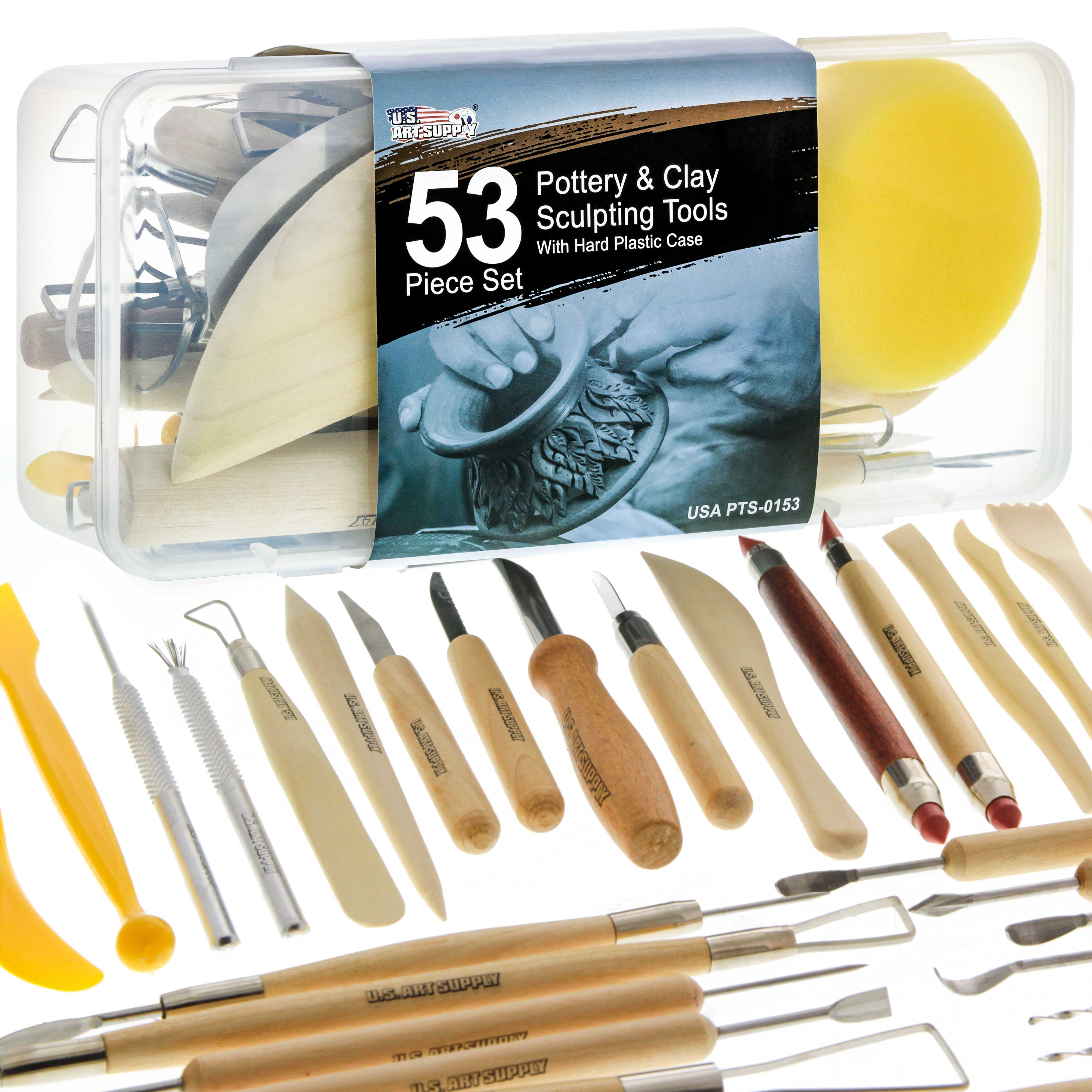 53-Piece Pottery & Clay Tools Set for Sculpting, Ceramics, Pottery Making - Includes Essential Tools & Durable Canvas Case for Easy Storage & Transport - Perfect for Artists, Students, DIY Craft Projects & Home Pottery Studio