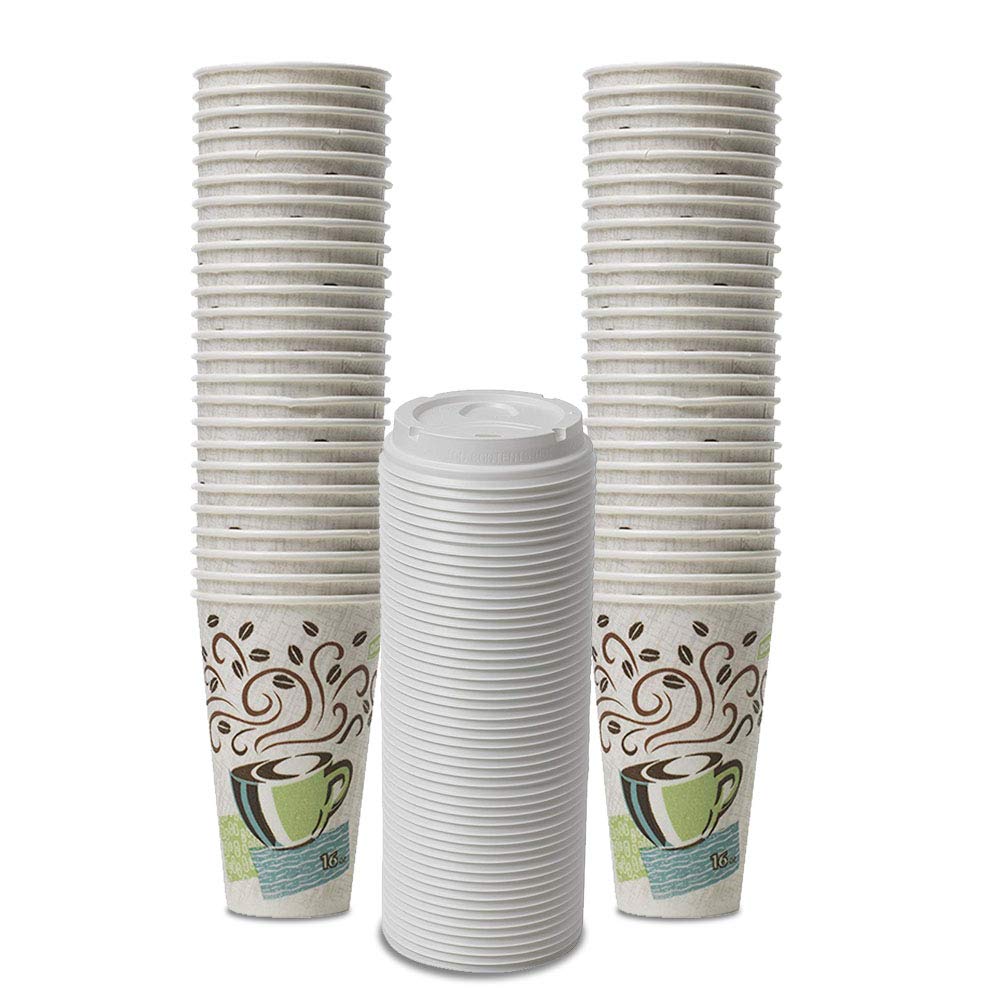 Dixie PerfecTouch WiseSize Insulated Coffee Paper Cups with Lids - 16oz (50 Cups & 50 Lids) | Hot & Cold Beverage Containers for Office, Parties, and Coffee Shops