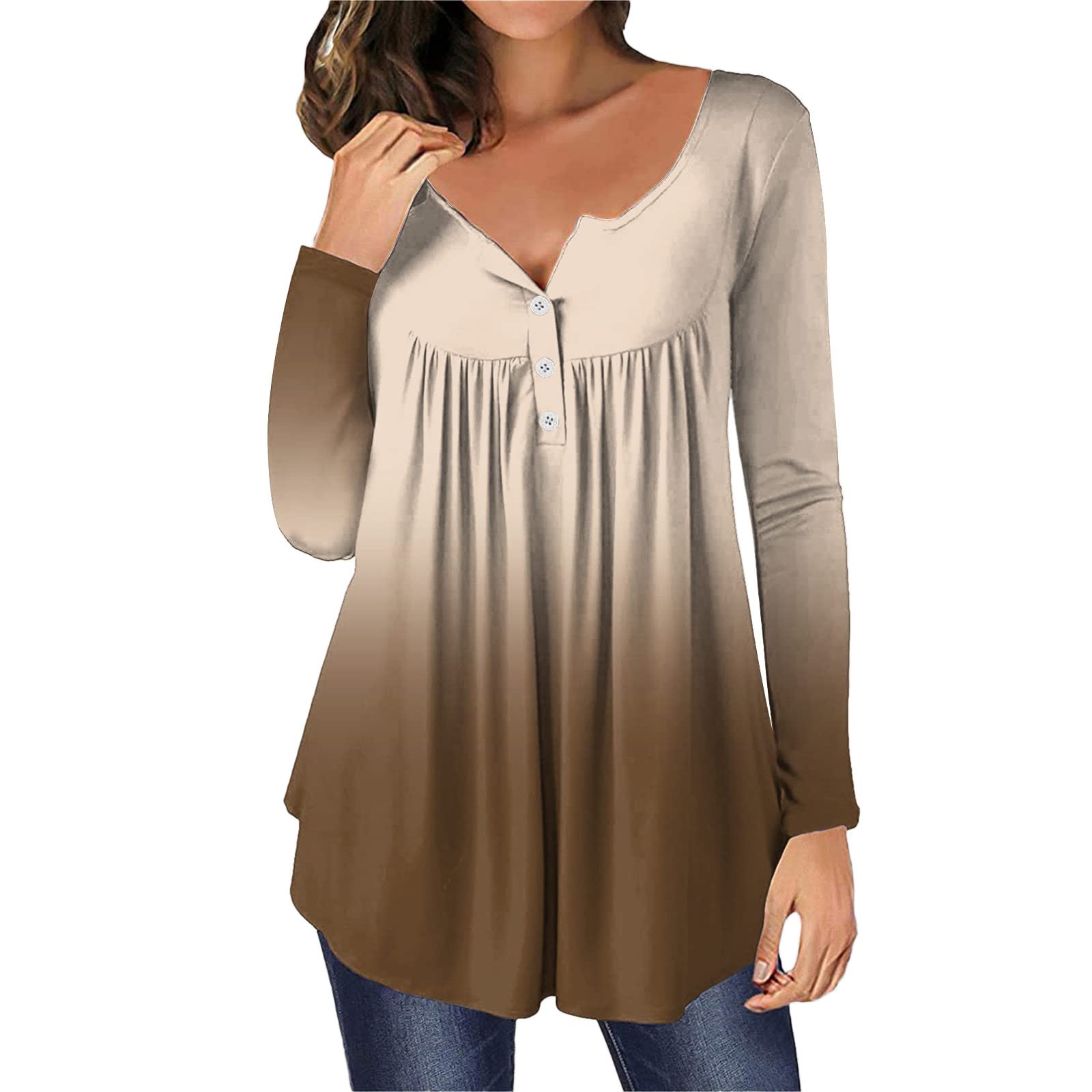 Women's V-Neck T-Shirts - Summer Hide Belly Pleated Flowy Blouses & Tunic Tops | Casual Basic Shirts & Henley Tops for Everyday Wear, Office & Outings