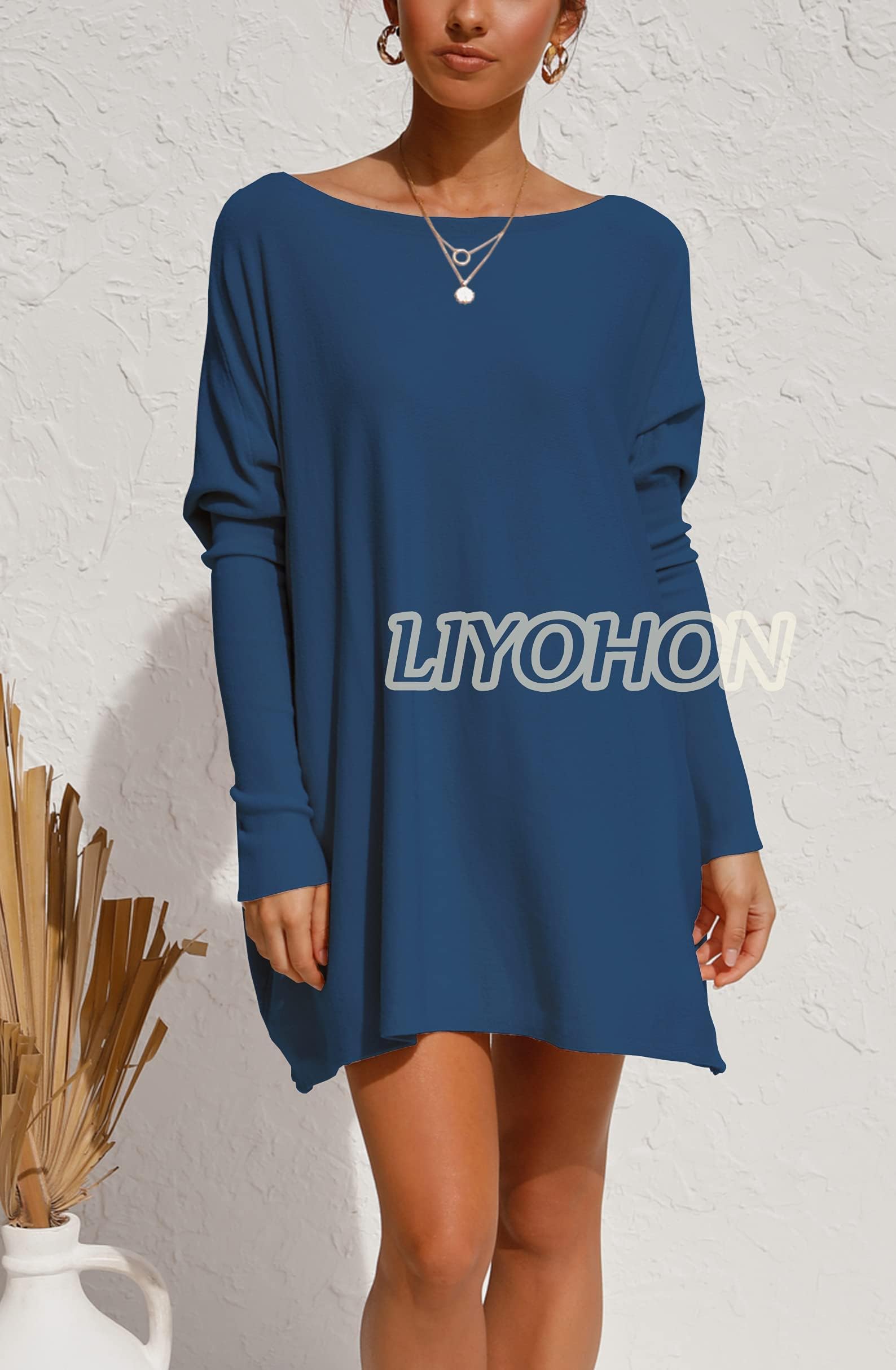 LIYOHON Women's Oversized T-Shirts & Tunic Tops - Long Sleeve Fall Sweaters for Leggings | Casual & Dressy Outfits for Work, Weekend & Layering