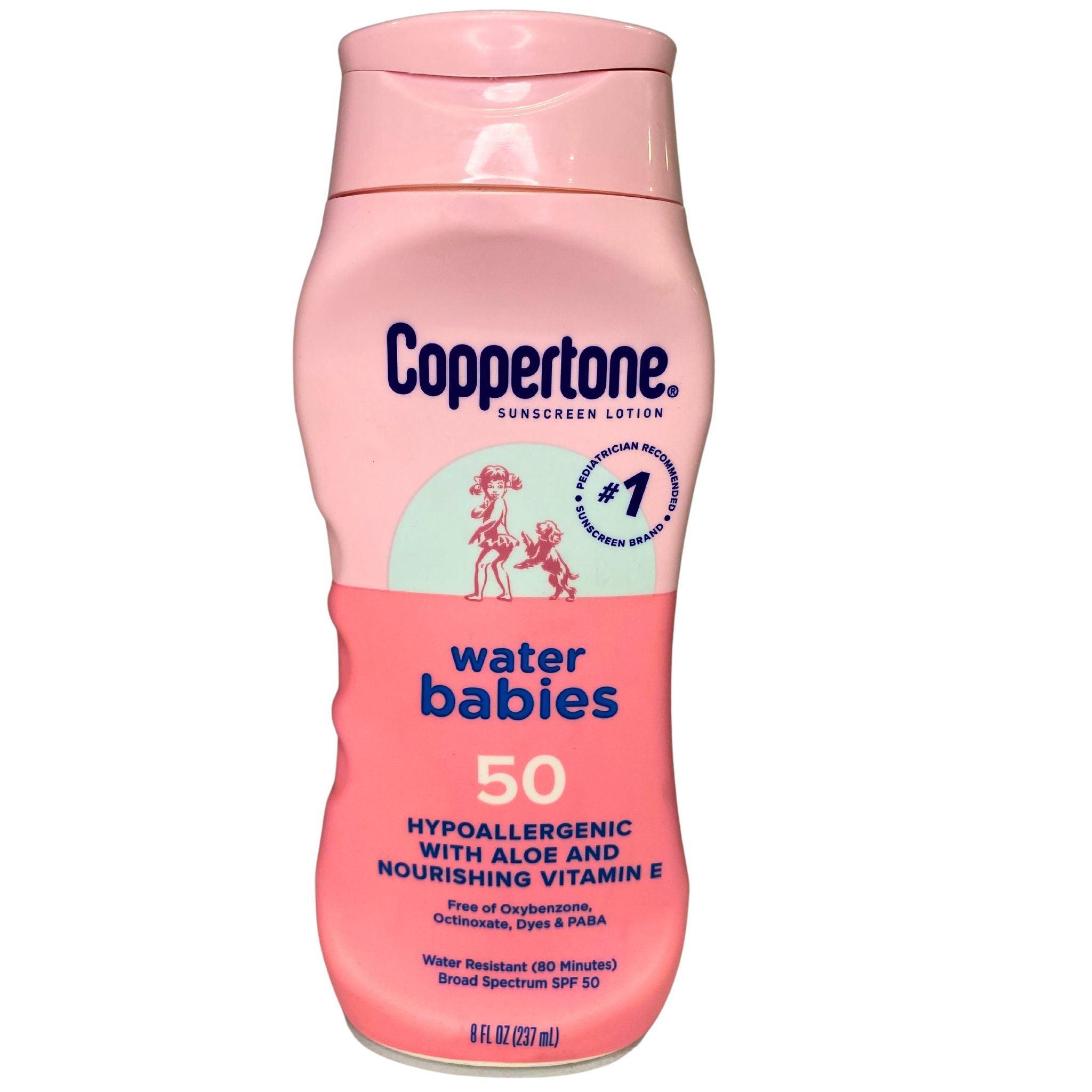 Coppertone Water Babies Hypoallergenic Sunscreen Lotion SPF 50 - 8 oz (Pack of 82) | Broad Spectrum UVA/UVB Protection | Gentle for Baby Skin | Perfect for Beach, Pool & Outdoor Activities
