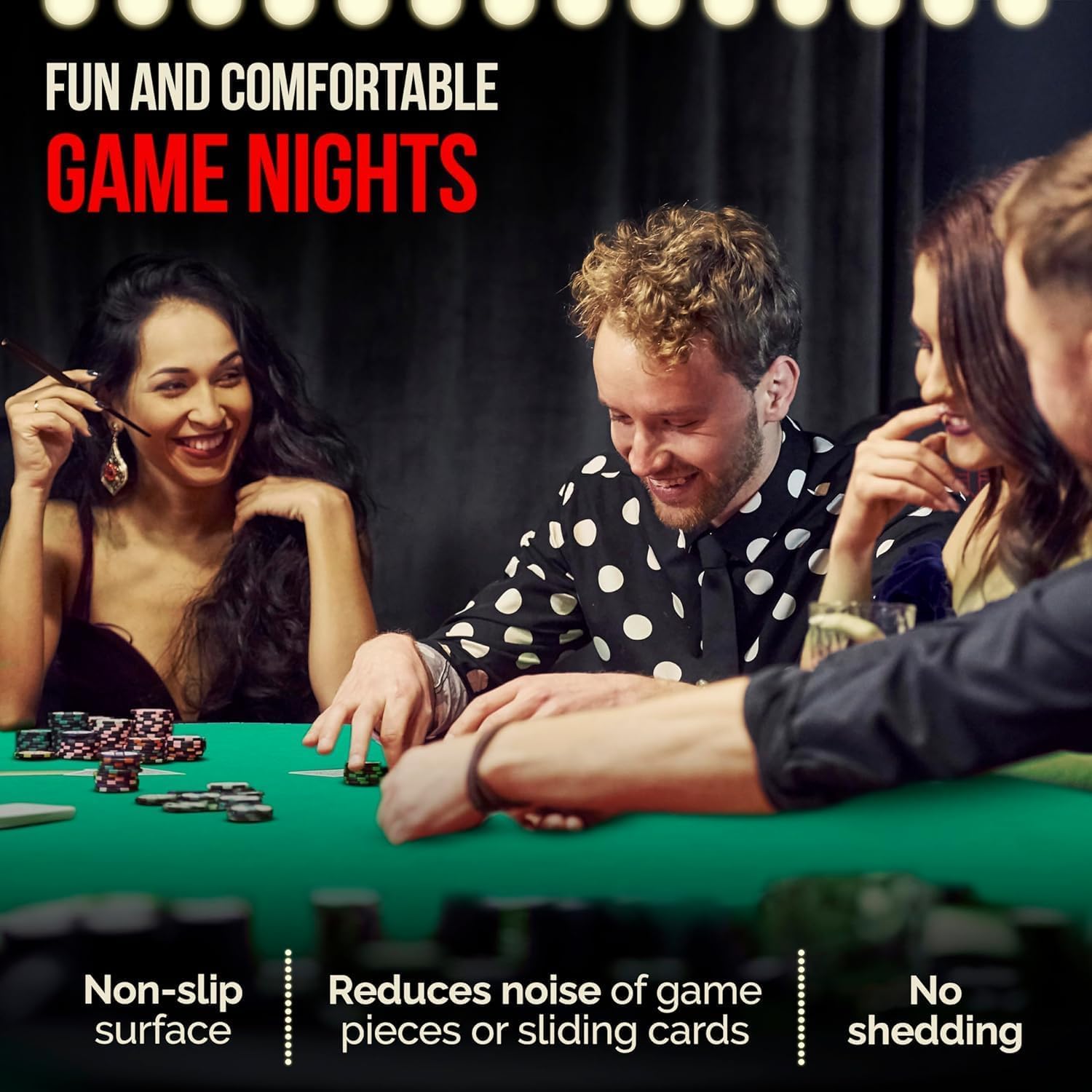 Premium Felt Card Game Table Cover for Poker, Mahjong, Dominoes & Board Games - Stretchable Elastic Fitted Tablecloth Fits 54 to 60 Inch Round Tables (Green) - Perfect for Game Nights, Casino Parties & Family Gatherings