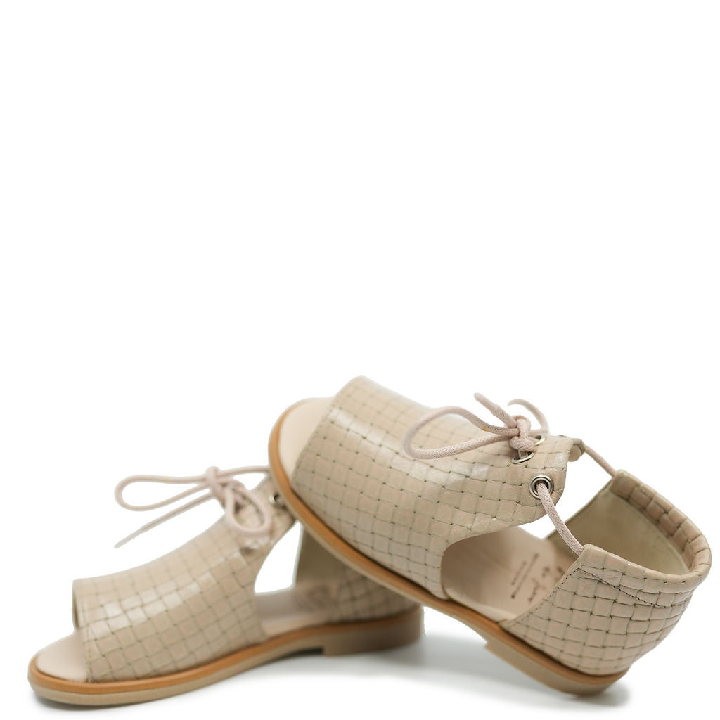 Manuela Taupe Weave Lace Baby Sandals for Girls - Soft Leather Comfortable First Walking Shoes - Perfect for Summer Outfits, Beach Vacations & Special Occasions
